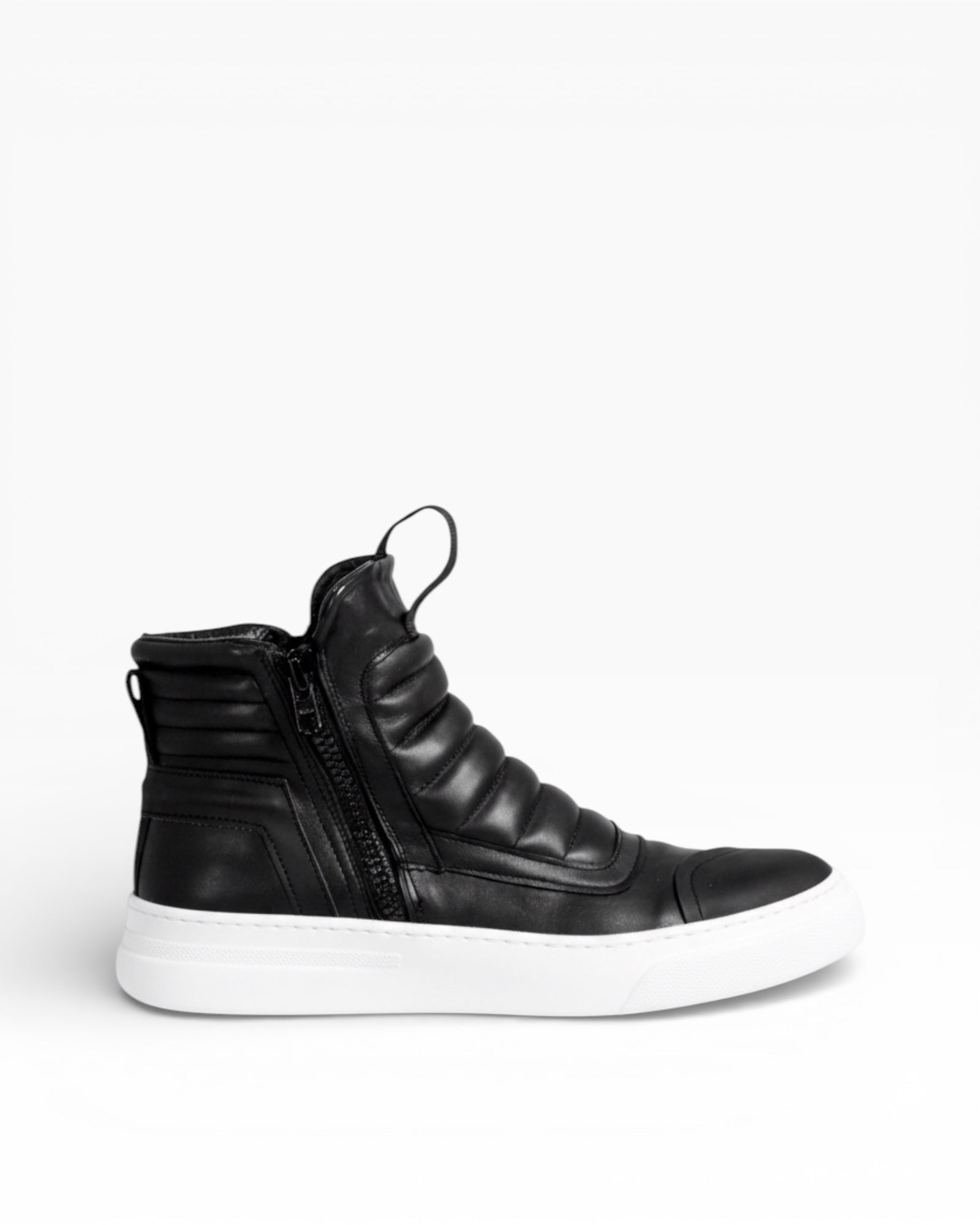 Men's black leather double zip sneaker - DAMPERZIP | Bruno Bordese
