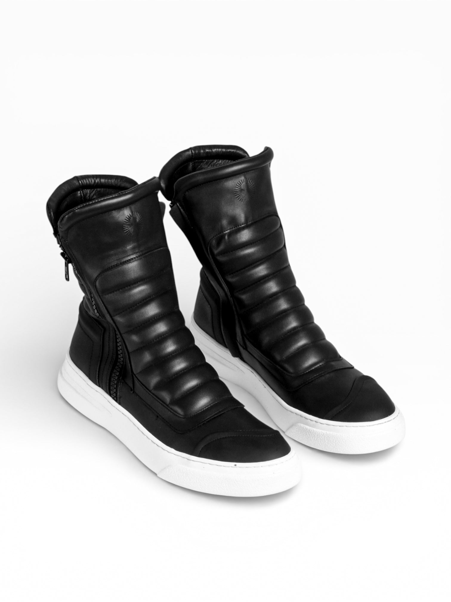 靴 archive BRUNO BORDESE Velcro Sneakers Men's black leather double zip high-top sneaker – MOTO | Bruno Bordese