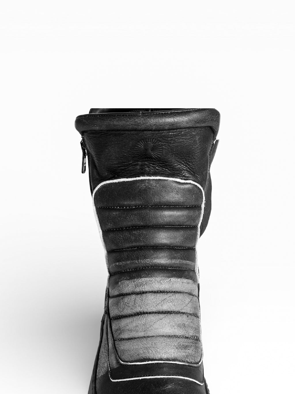 Sneaker Herrenstiefel aus schwarzem Leder mit doppeltem Reißverschluss und schwarzem Boden - MOTO