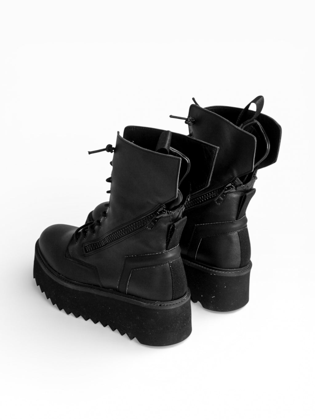 Stivale donna pelle nera zeppa 7 cm doppia zip - PAOLA