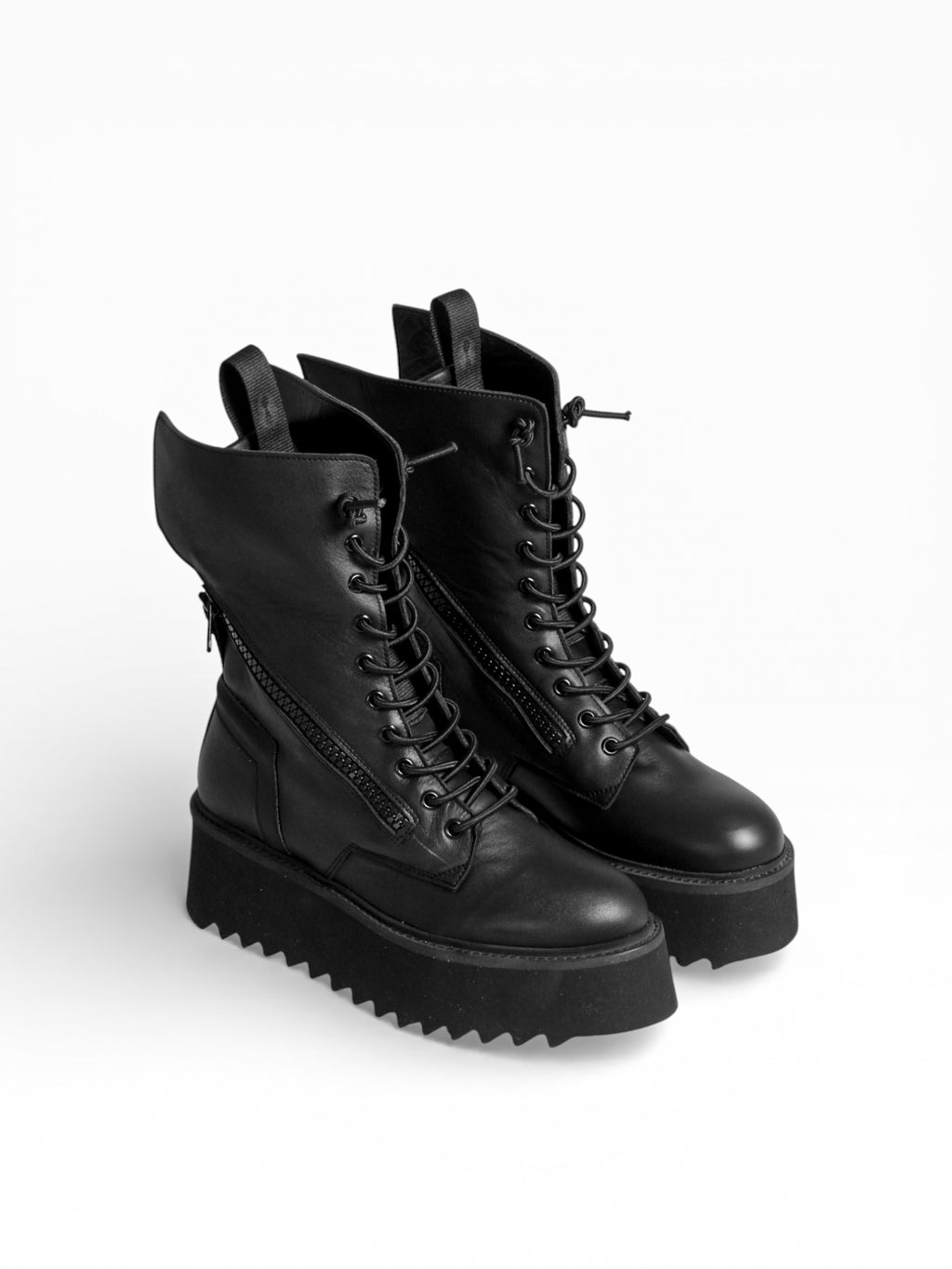 Stivale donna pelle nera zeppa 7 cm doppia zip - PAOLA