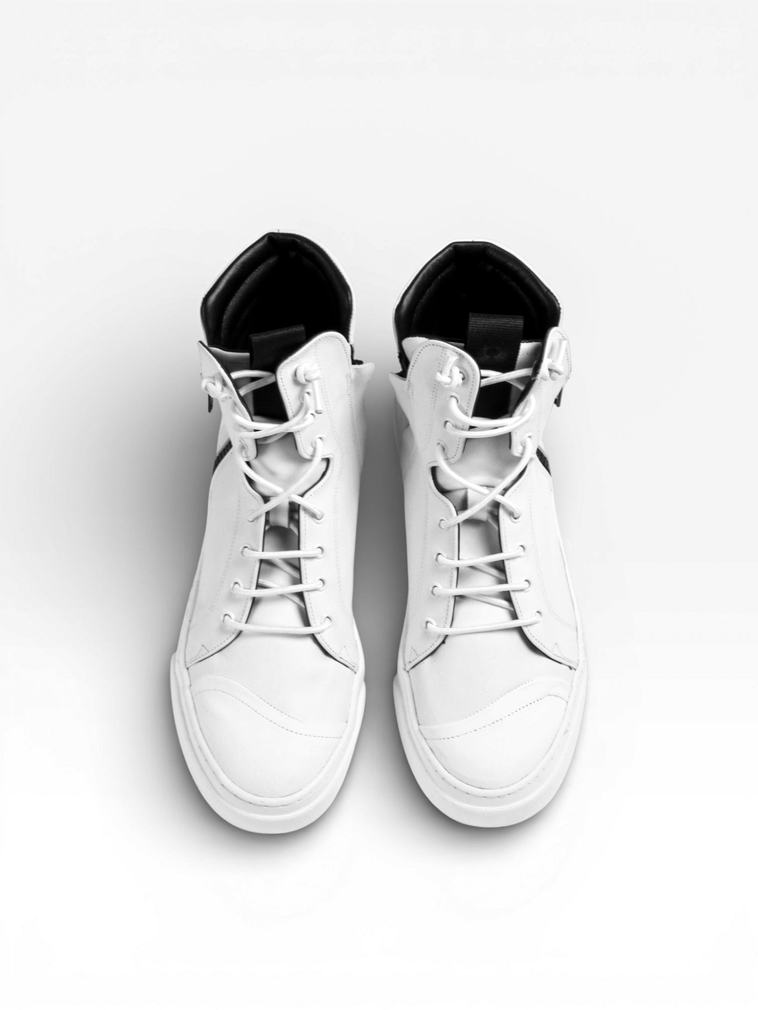 Women's white leather mid boots sneaker with white bottom double zip - JOSEPH