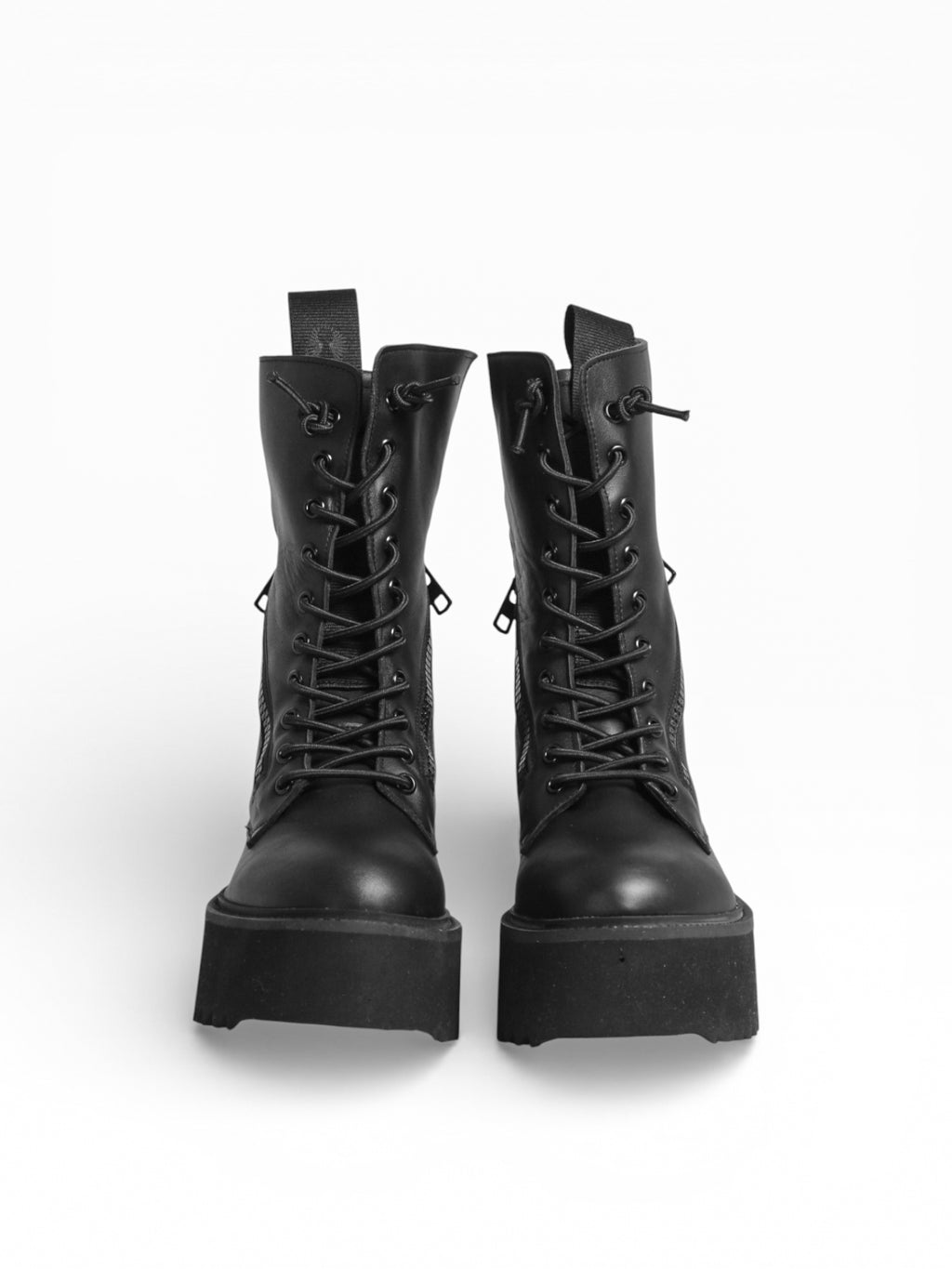 Stivale donna pelle nera zeppa 7 cm doppia zip - PAOLA
