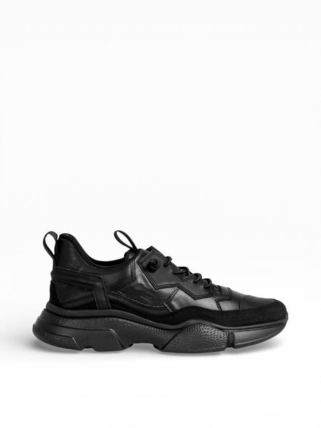 Men's black leather running sneakers with elastic bands Pulsar