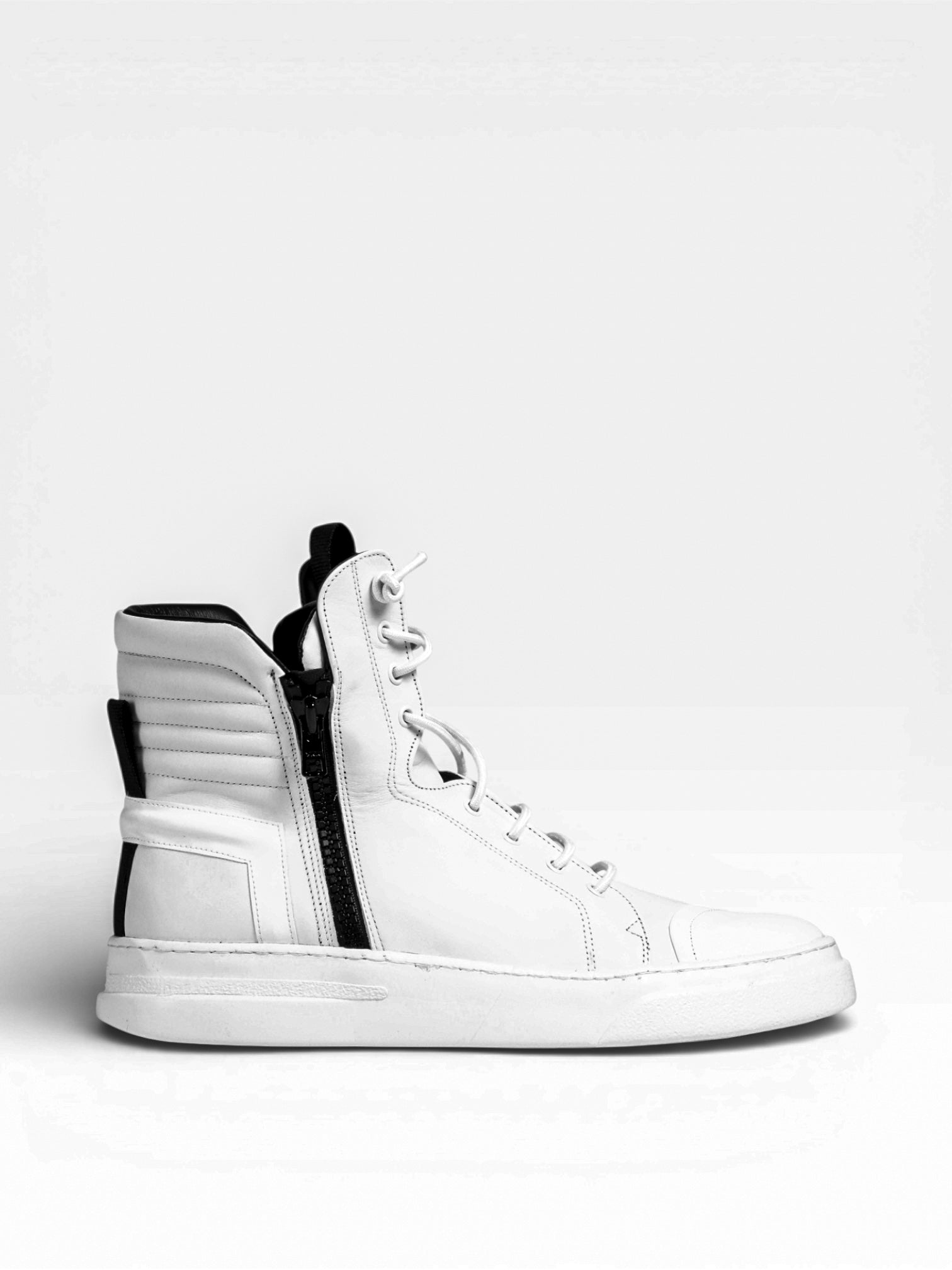 Men's Leather Ankle Sneaker white double zip - JOSEPH | Bruno Bordese