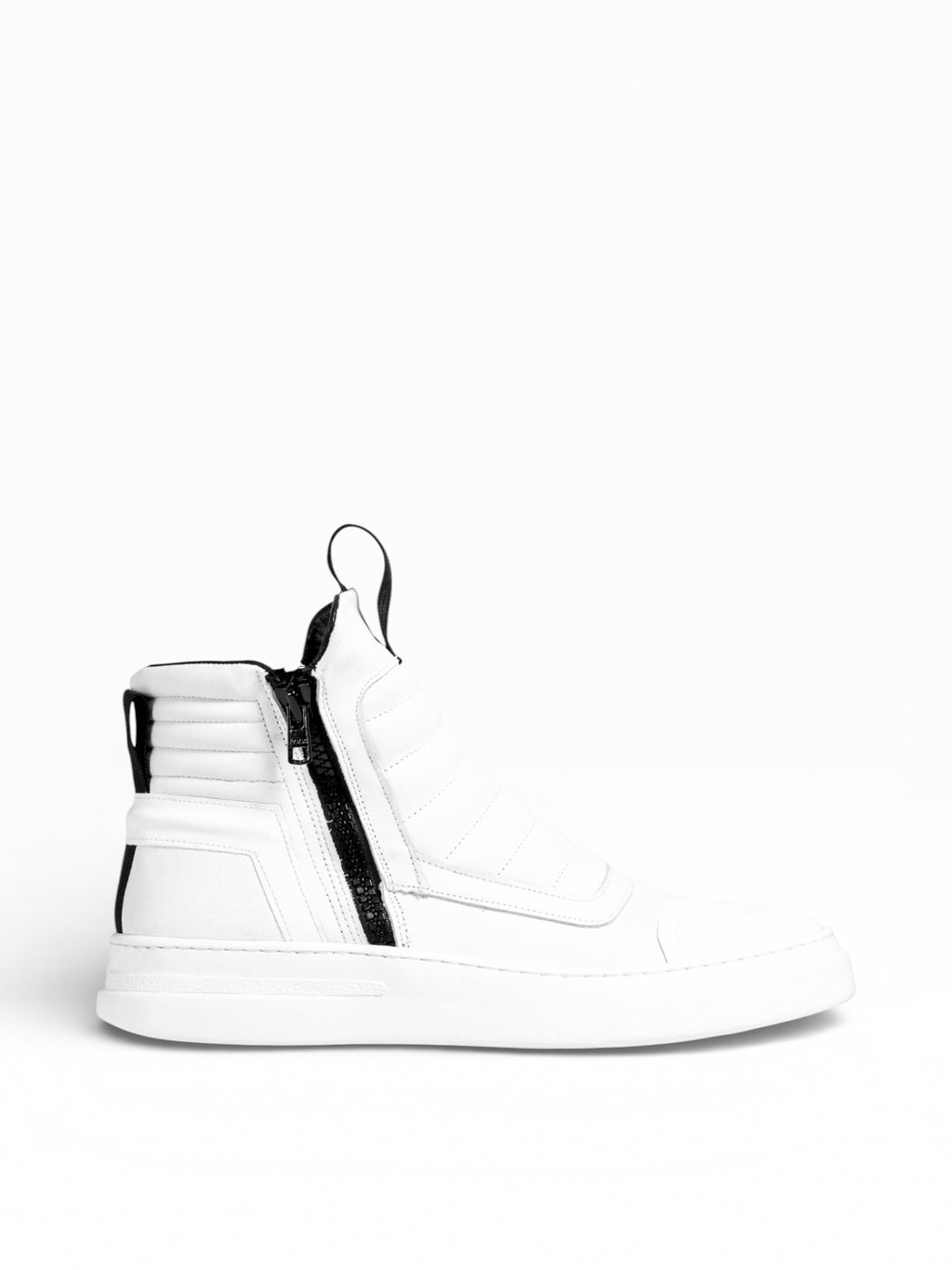 Men's white leather mid boots sneaker with white bottom double zip - DAMPERZIP