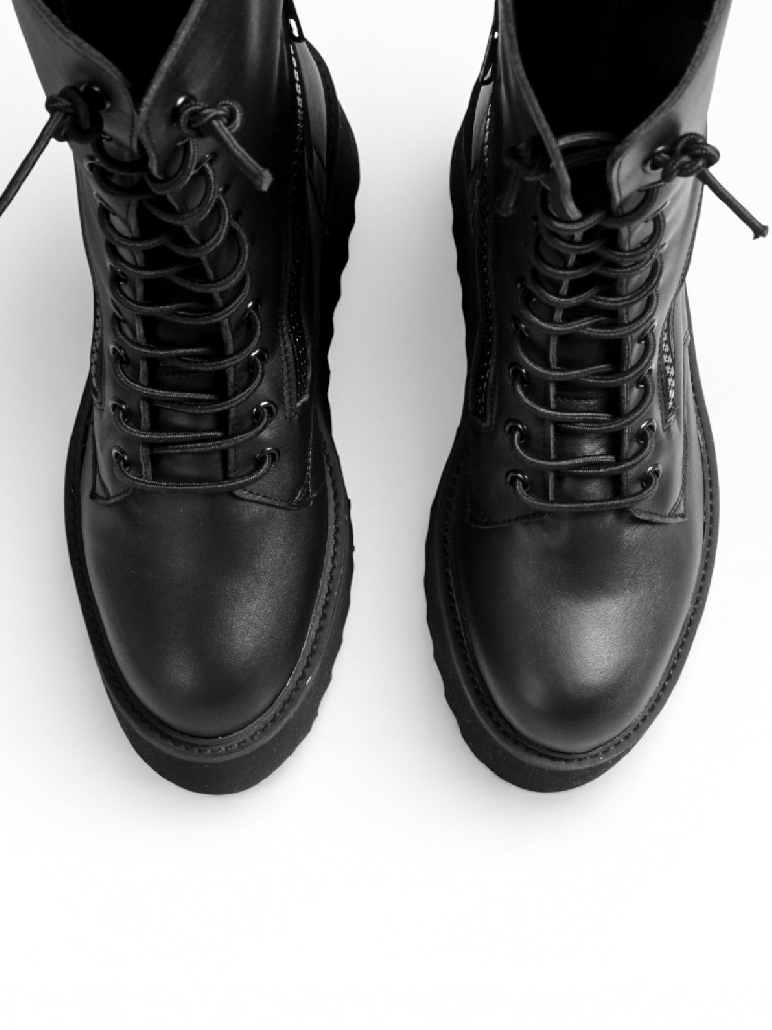 Stivale donna pelle nera zeppa 7 cm doppia zip - PAOLA