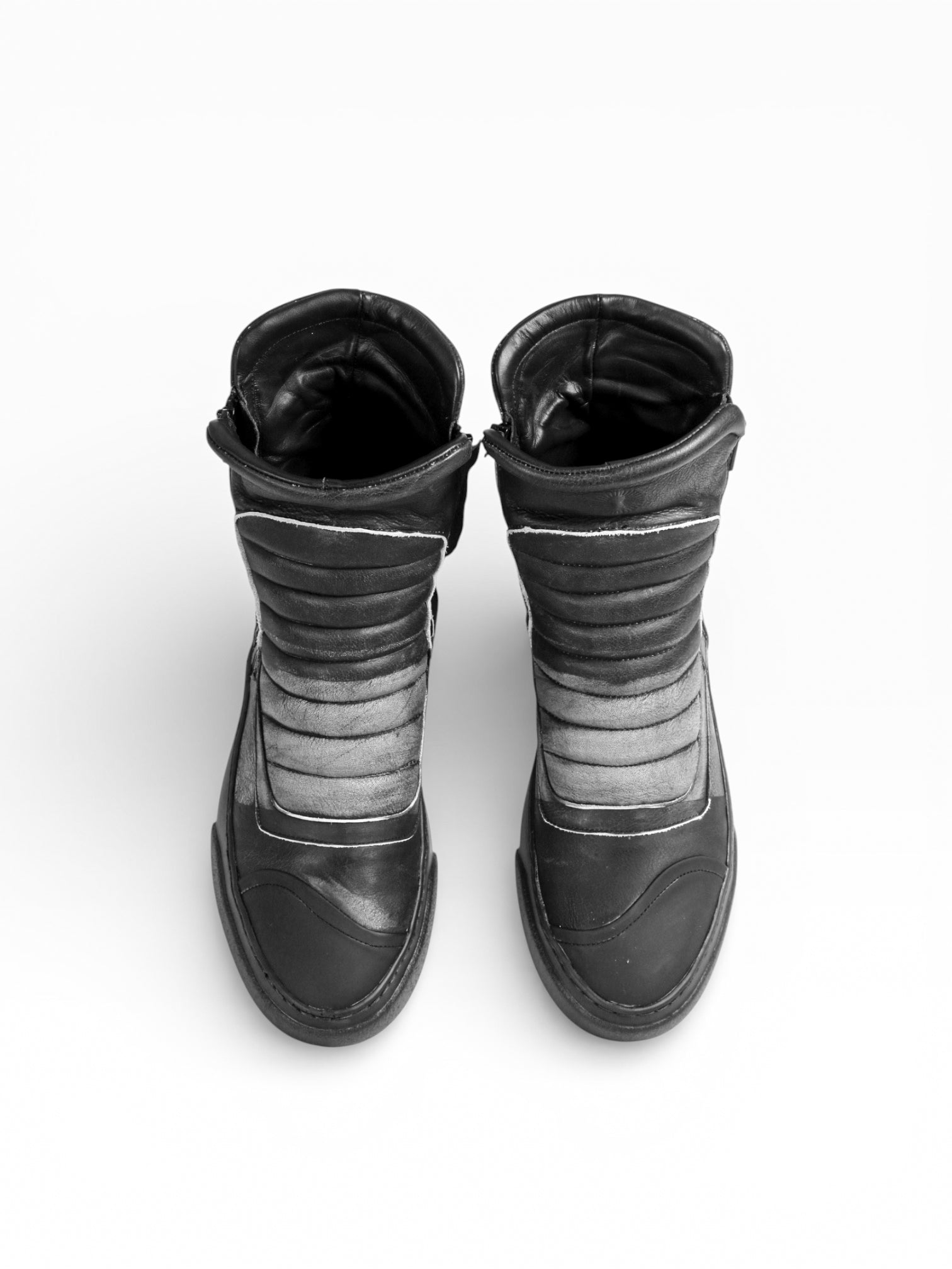 Sneaker Herrenstiefel aus schwarzem Leder mit doppeltem Reißverschluss und schwarzem Boden - MOTO