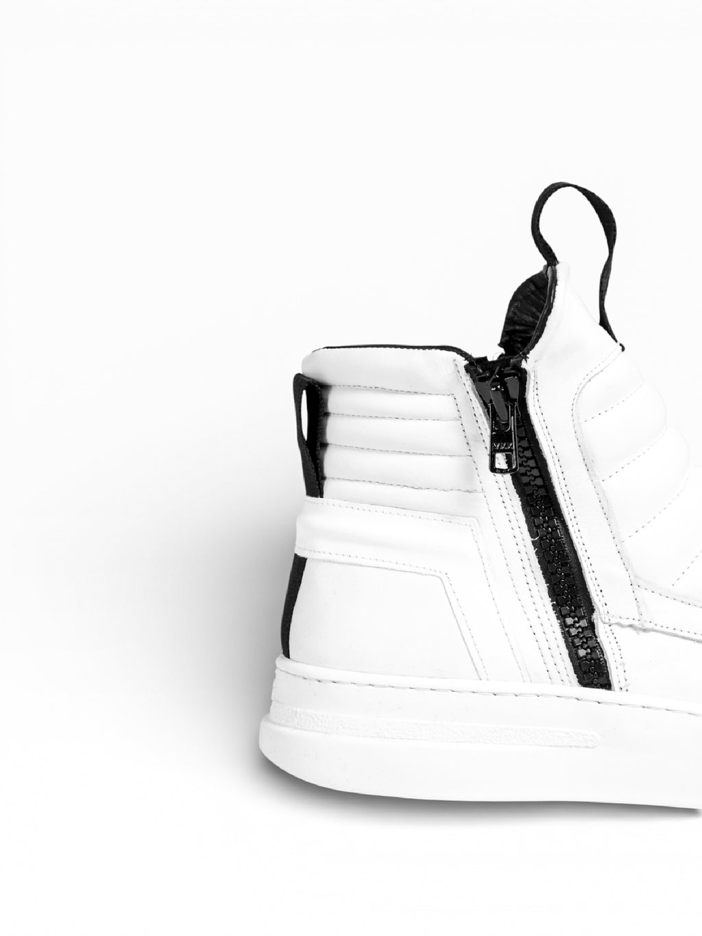 Men's white leather mid boots sneaker with white bottom double zip - DAMPERZIP