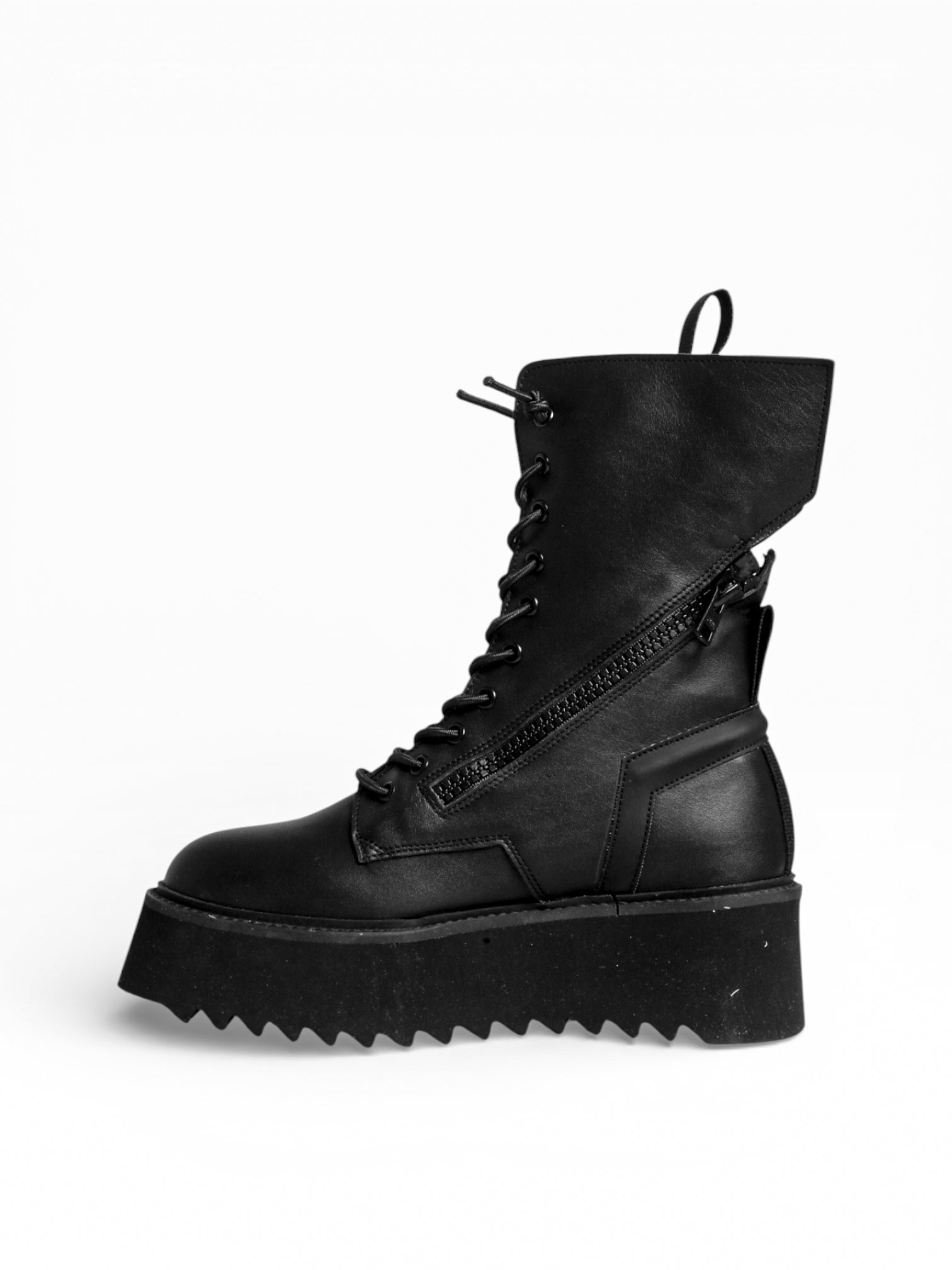 Stivale donna pelle nera zeppa 7 cm doppia zip - PAOLA