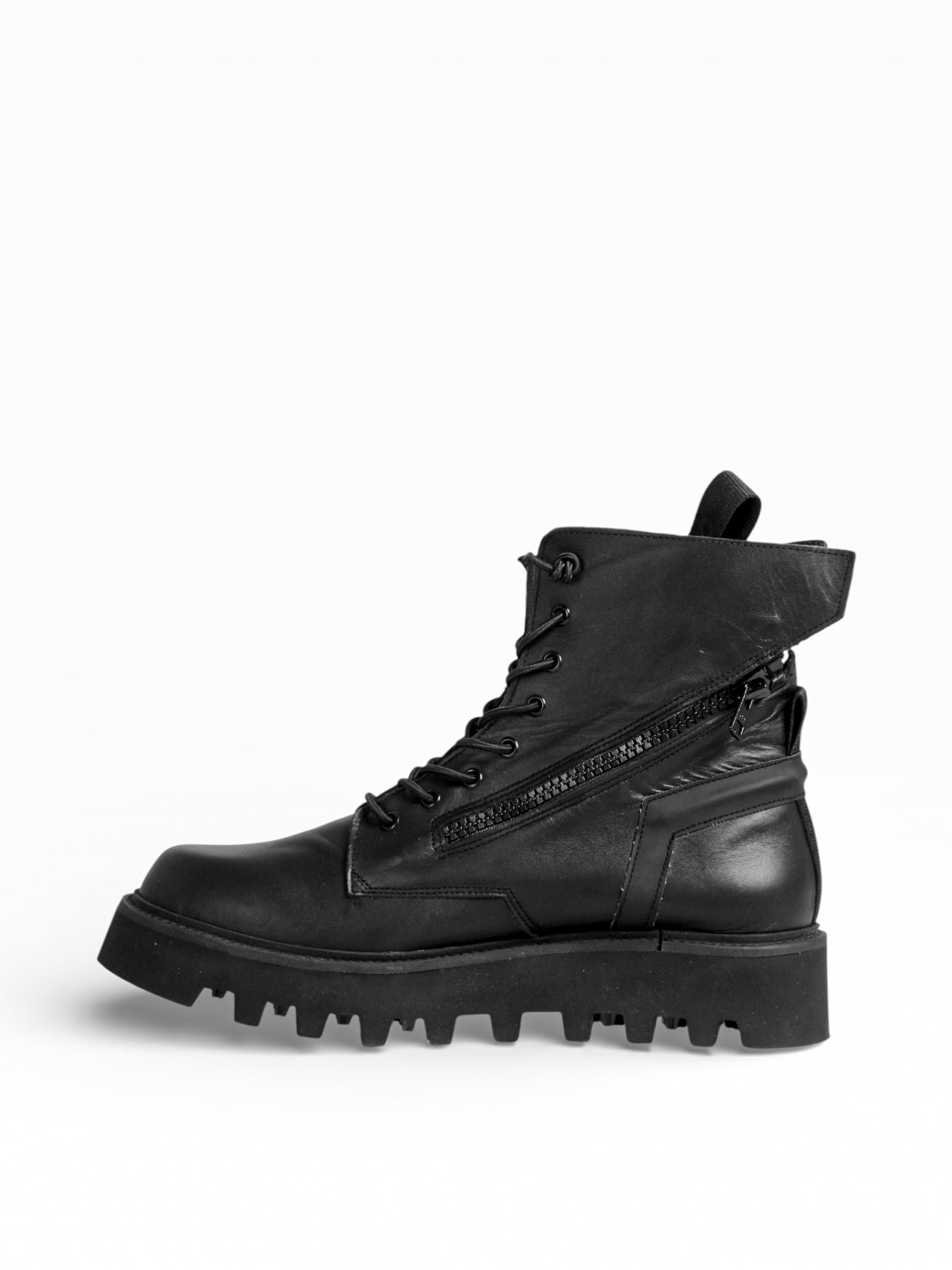 Herren Mid Boots aus schwarzem Leder mit doppeltem Reißverschluss und schwarzem Boden - DOC