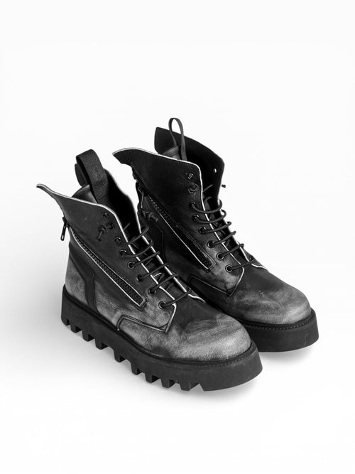 Mid boots uomo in pelle nera asportata con doppia zip fondo nero - DOC