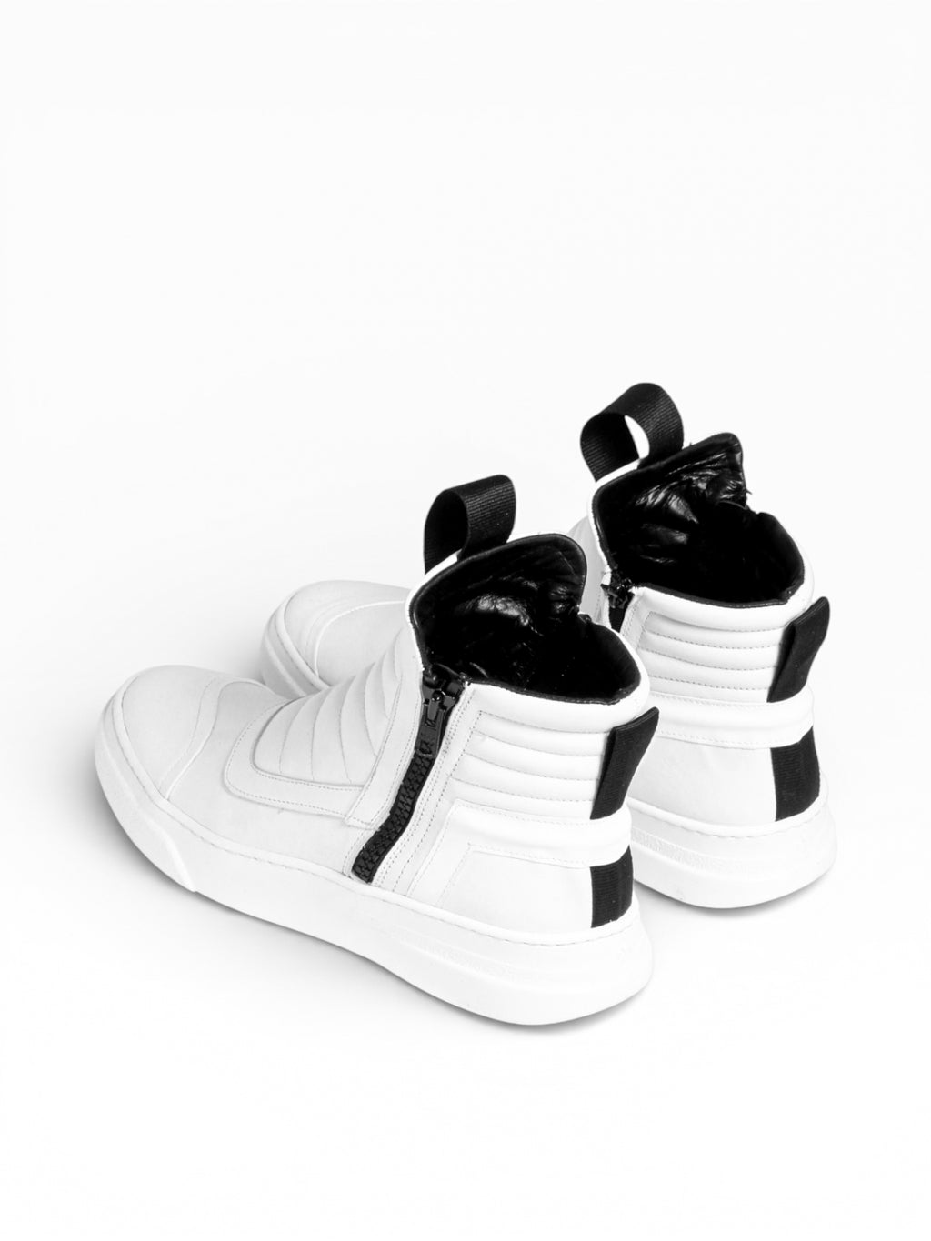 Men's white leather mid boots sneaker with white bottom double zip - DAMPERZIP