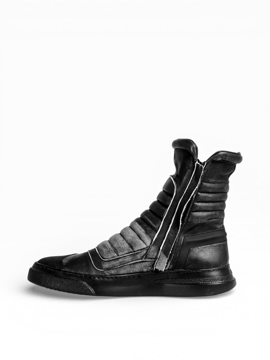 Sneaker Herrenstiefel aus schwarzem Leder mit doppeltem Reißverschluss und schwarzem Boden - MOTO
