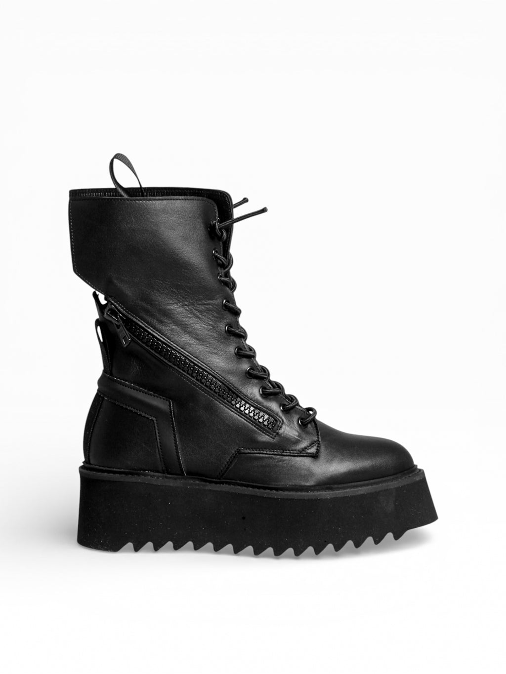 Stivale donna pelle nera zeppa 7 cm doppia zip - PAOLA