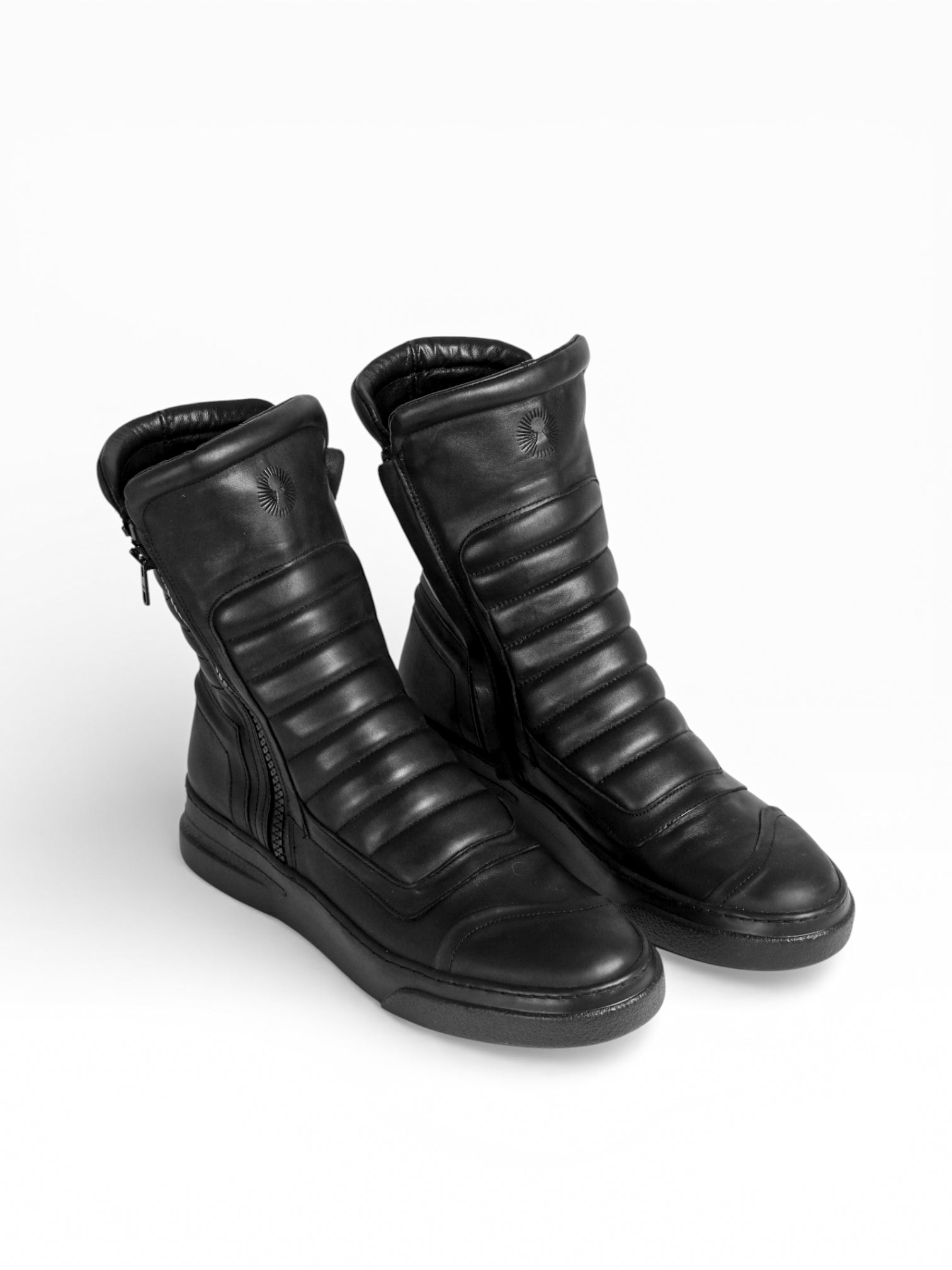 靴 archive BRUNO BORDESE Velcro Sneakers Men's black leather sneaker boots double zip Black sole|Bruno Bordese