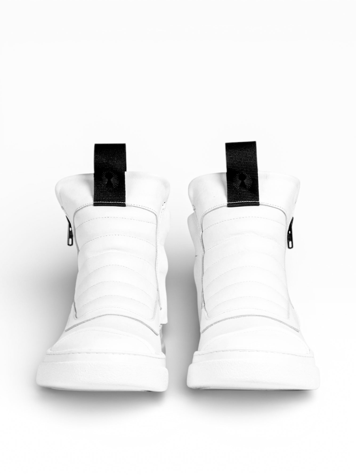 Sneaker Mid Boots Herren aus weißem Leder mit doppeltem Reißverschluss und weißem Boden - DAMPERZIP