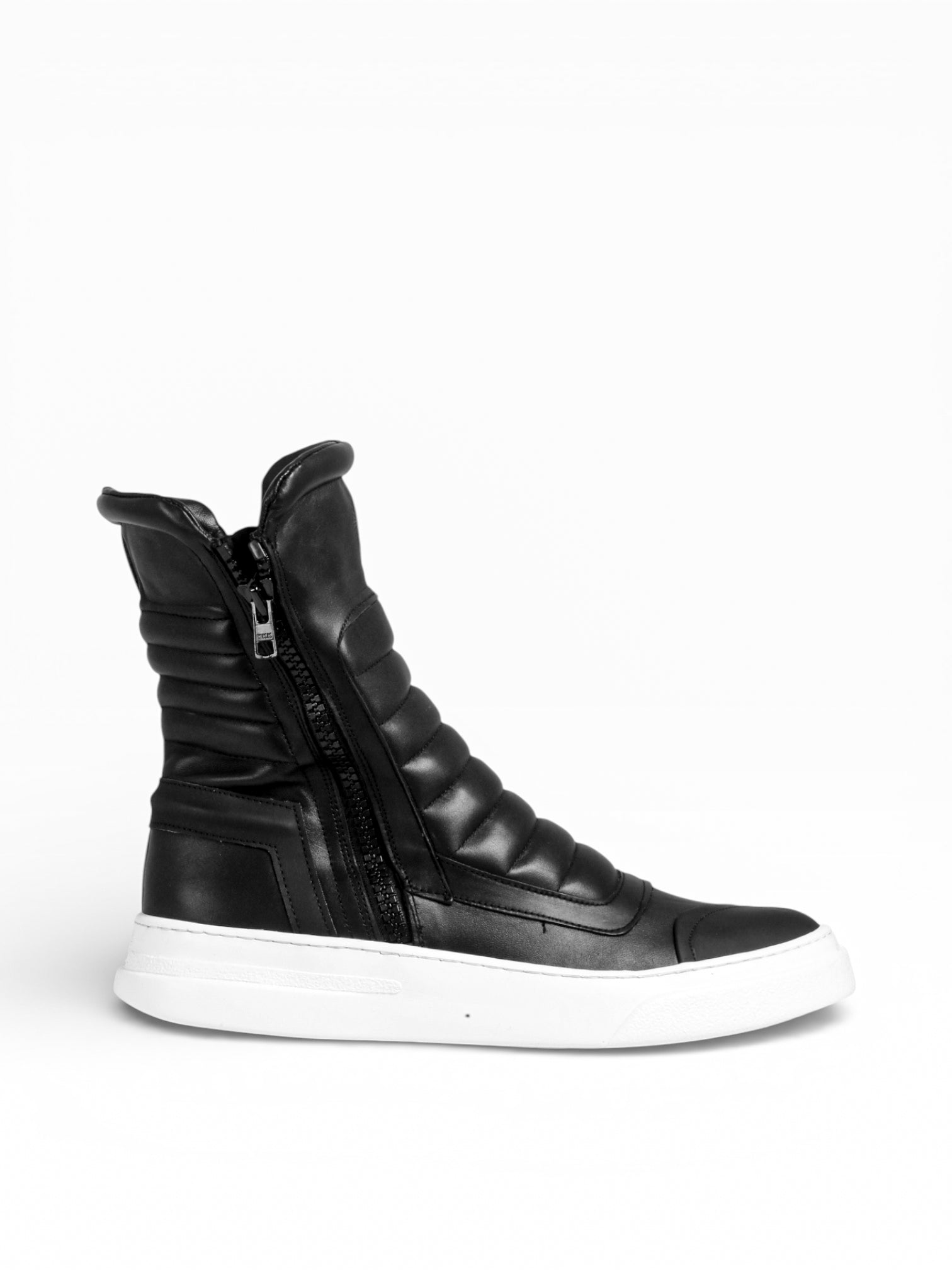 Men's black leather double zip high-top sneaker – MOTO | Bruno Bordese