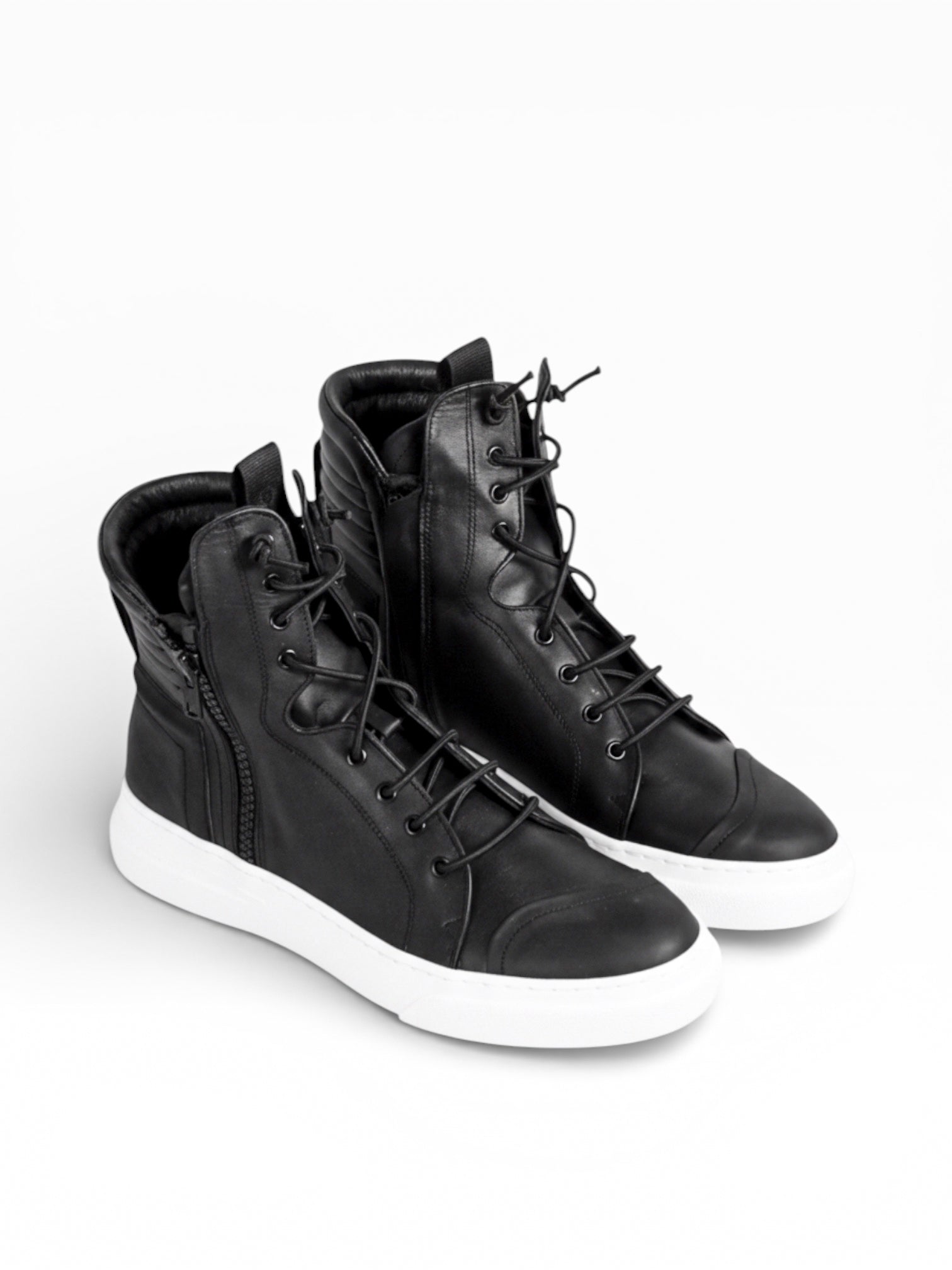 Men's black leather ankle sneaker with double zip - JOSEPH | Bruno