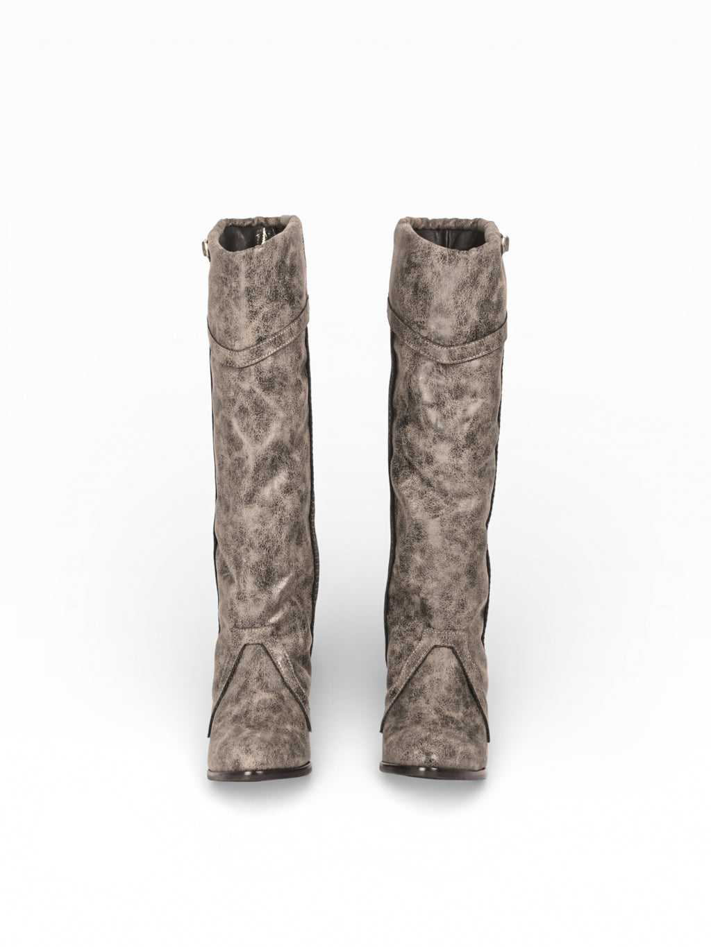 Stivale alto donna pelle vintage grigia tacco nascosto 8 cm - SERRA