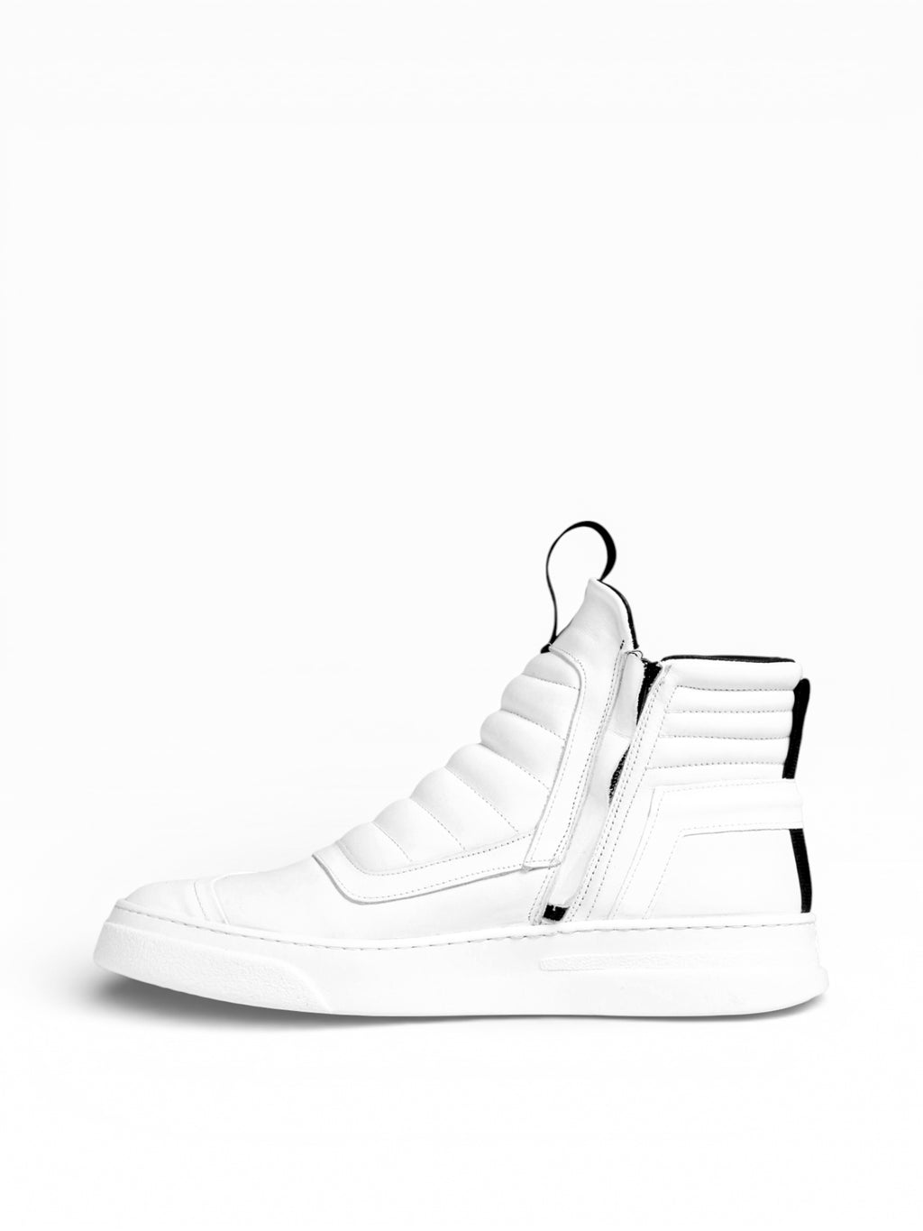 Men's white leather mid boots sneaker with white bottom double zip - DAMPERZIP