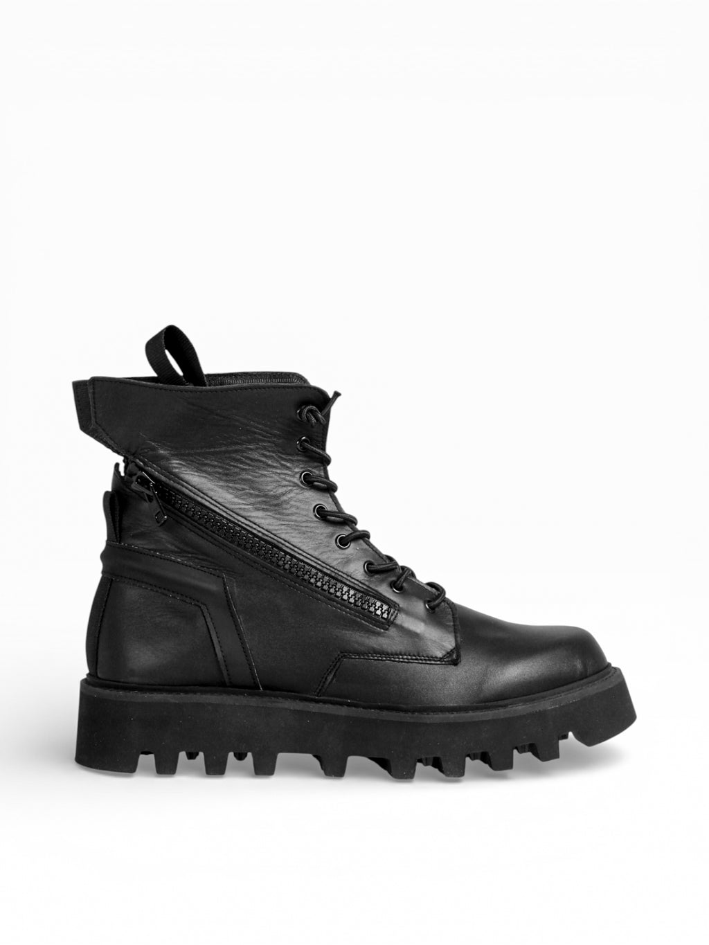 Herren Mid Boots aus schwarzem Leder mit doppeltem Reißverschluss und schwarzem Boden - DOC