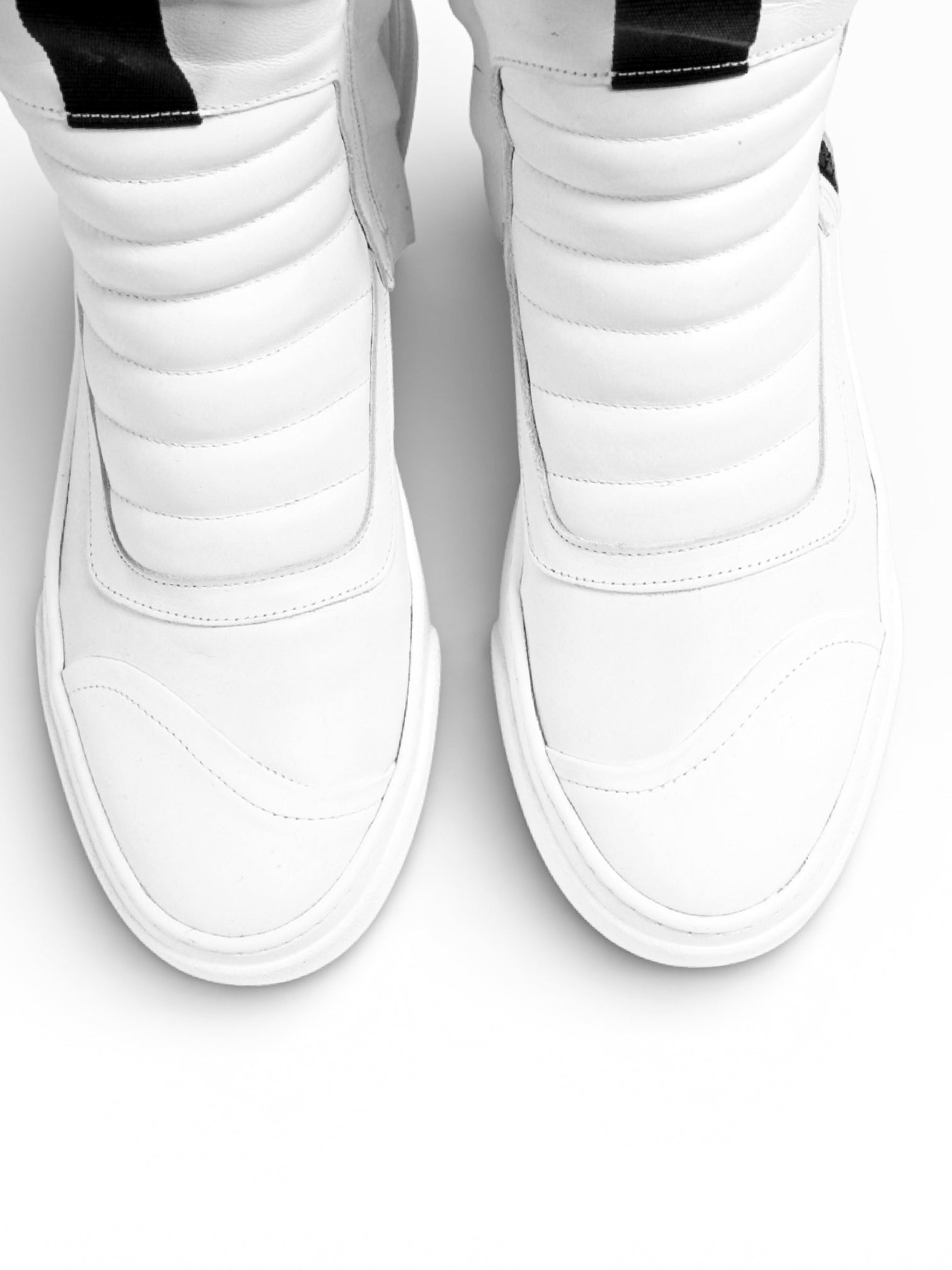 Men's white leather mid boots sneaker with white bottom double zip - DAMPERZIP