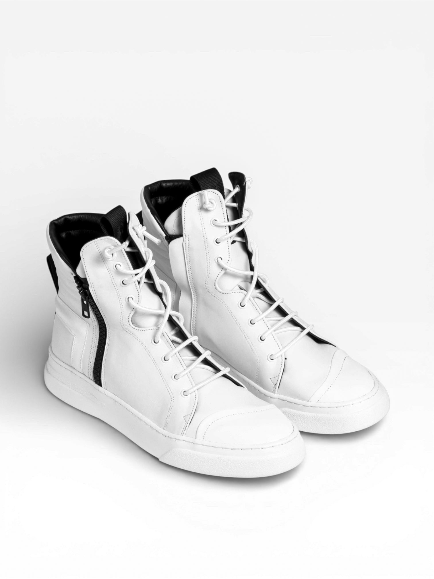 Men's Leather Ankle Sneaker white double zip - JOSEPH | Bruno Bordese