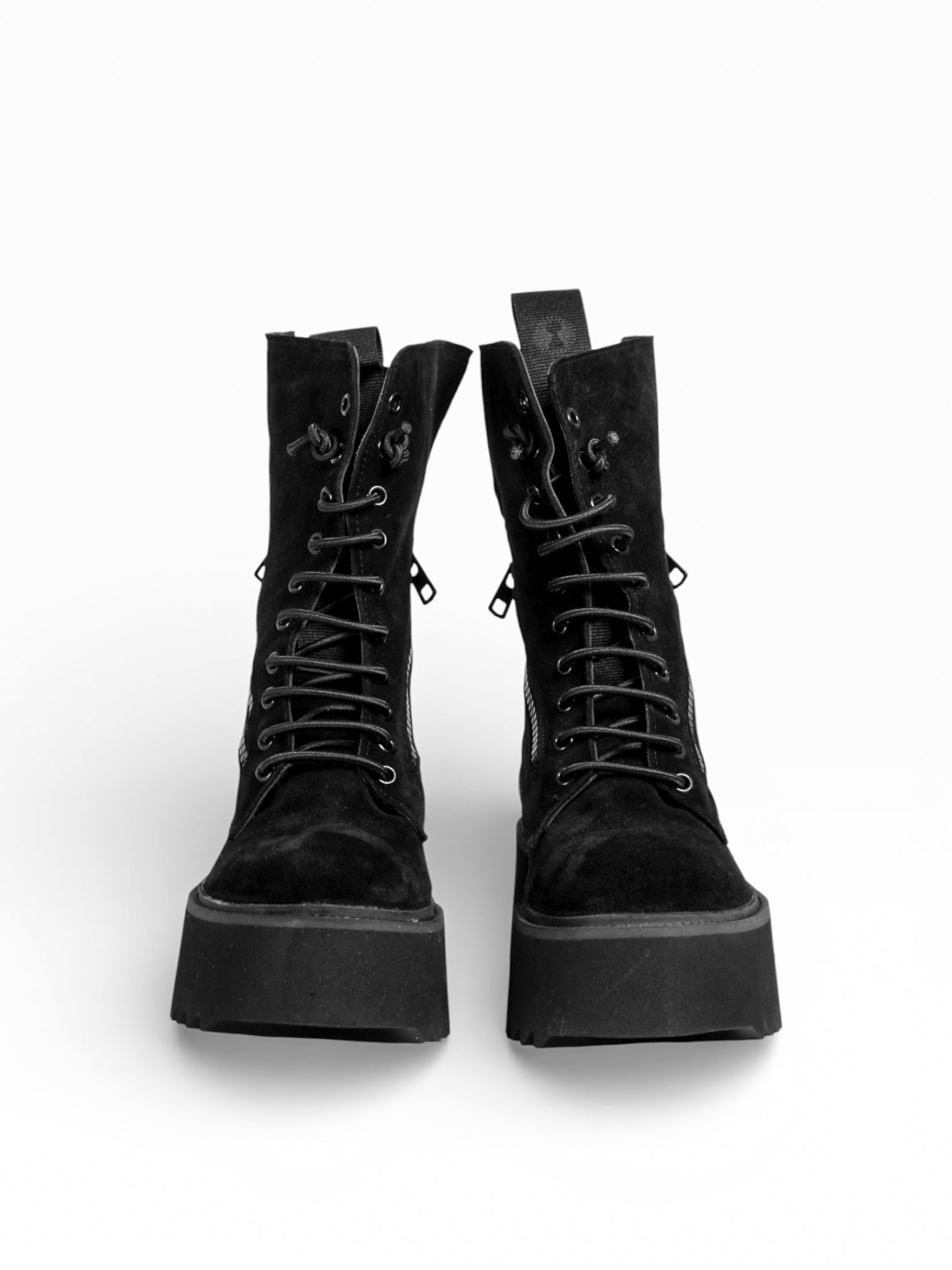 Stivaletto donna camoscio nero zeppa 7 cm doppia zip - PAOLA