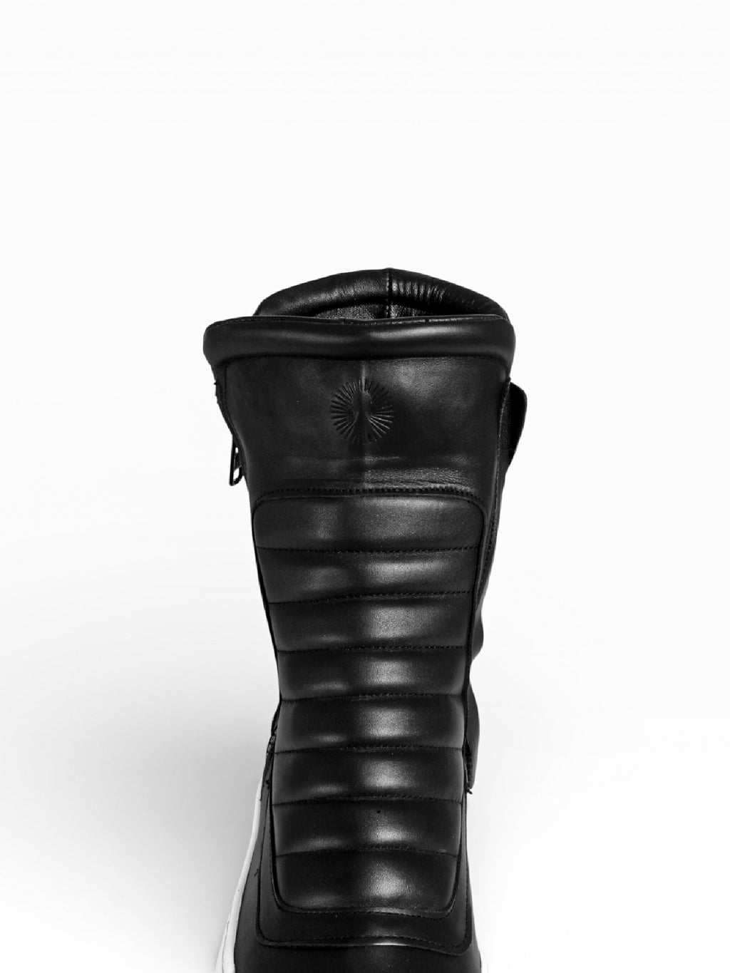 Sneaker Herrenstiefel aus schwarzem Leder mit doppeltem Reißverschluss, weißer Boden - MOTO