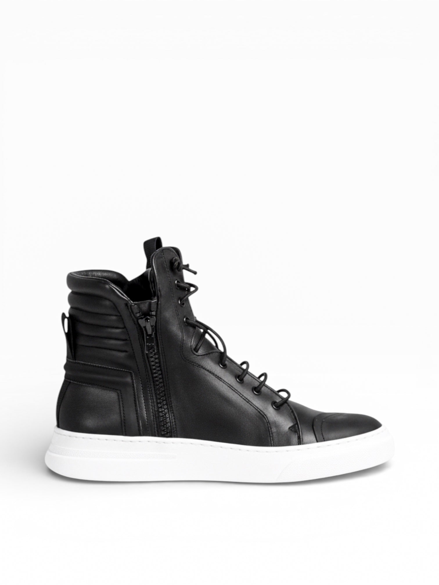 Men's black leather ankle sneaker with double zip - JOSEPH | Bruno