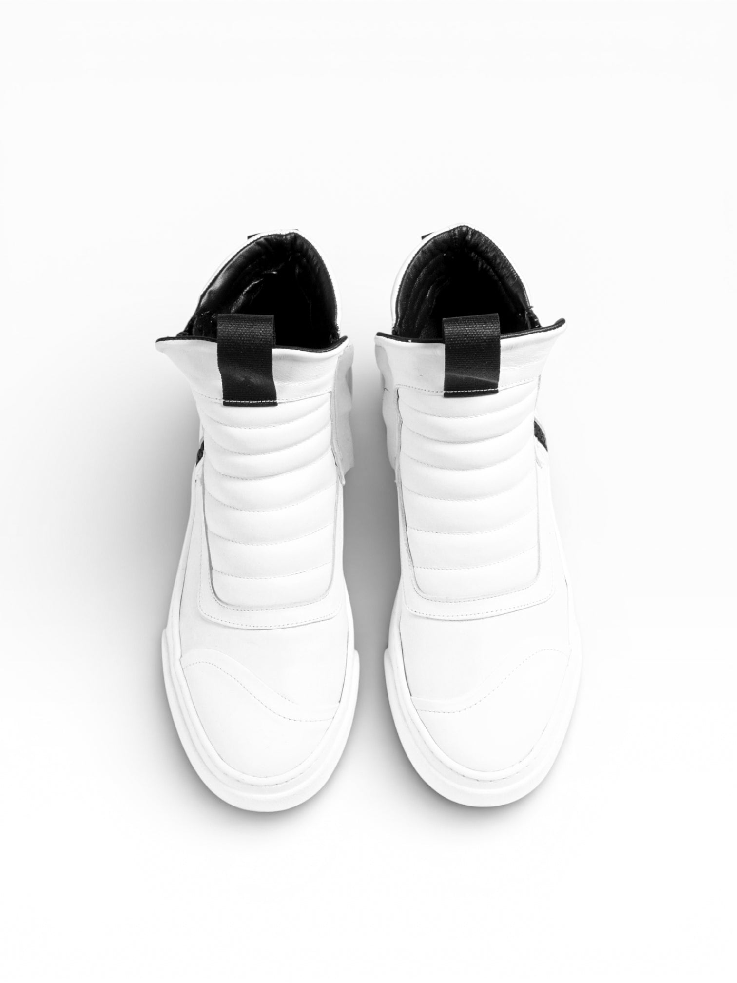 Men's white leather mid boots sneaker with white bottom double zip - DAMPERZIP