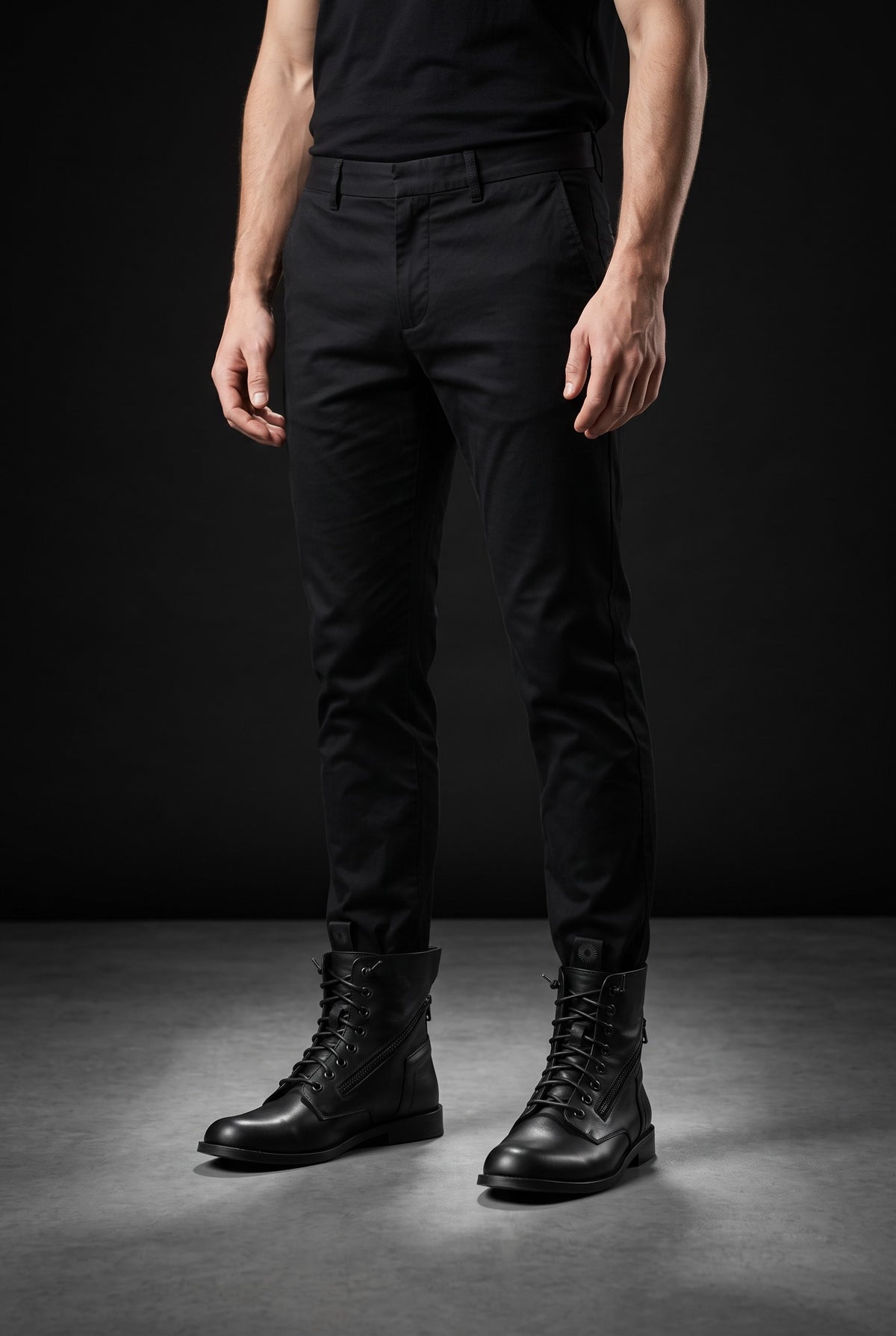 BIC CUOIO – Men’s black leather mid boots with double zip and leather sole