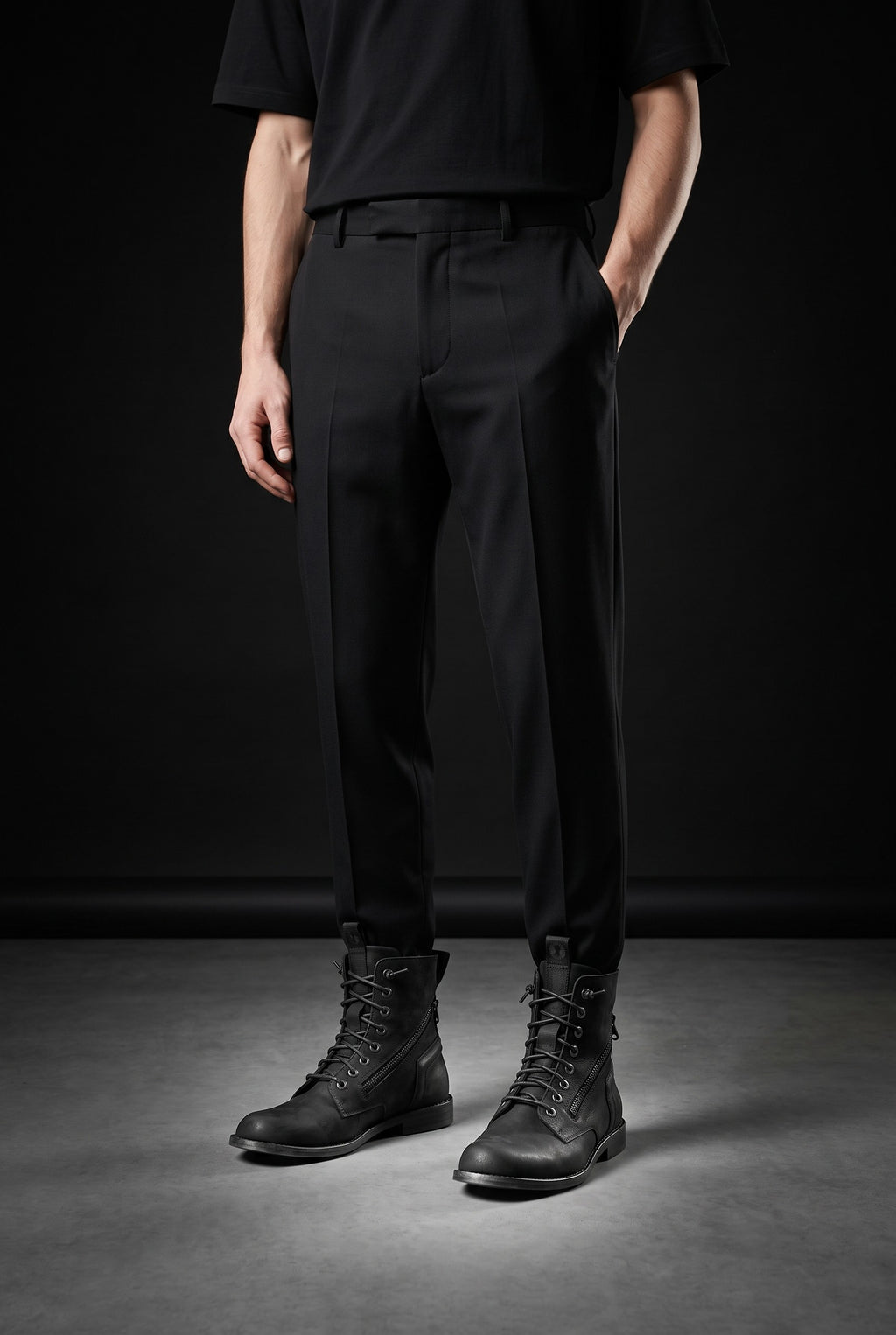 BIC CUOIO -  Mid boots in nabuk nero fondo cuoio