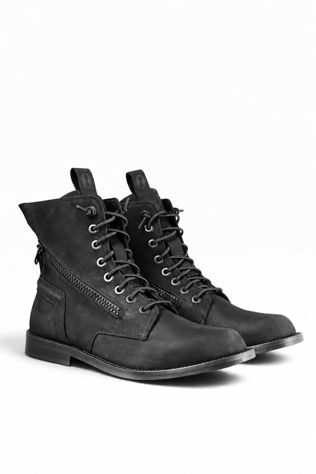 BIC CUOIO -  Mid boots uomo in nabuk nera con doppia zip fondo cuoio