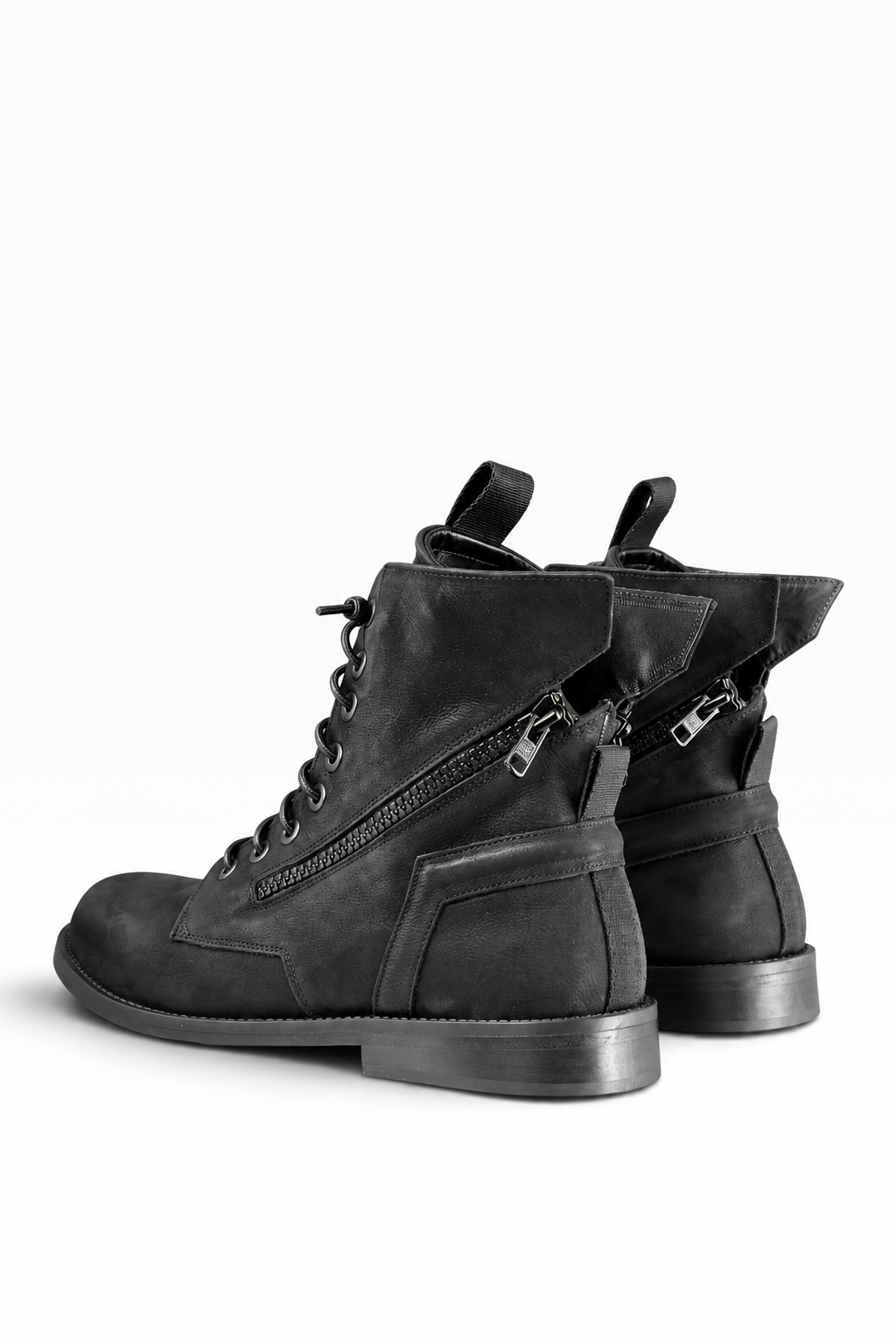 BIC CUOIO -  Mid boots uomo in nabuk nera con doppia zip fondo cuoio