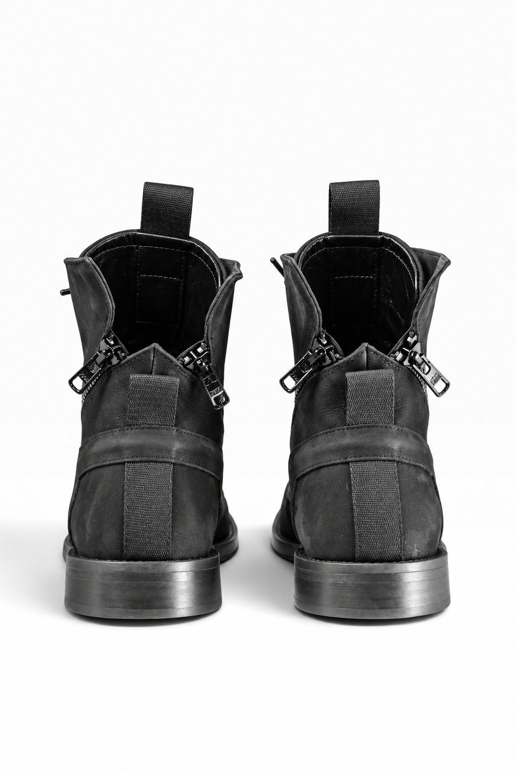 BIC CUOIO -  Mid boots uomo in nabuk nera con doppia zip fondo cuoio