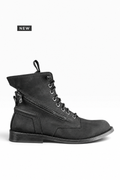 BIC CUOIO -  Mid boots uomo in nabuk nera con doppia zip fondo cuoio