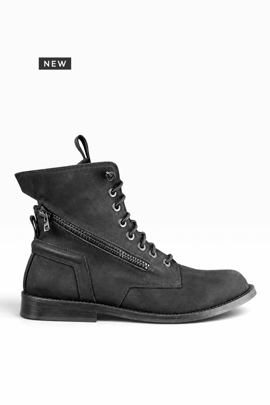 BIC CUOIO -  Mid boots uomo in nabuk nera con doppia zip fondo cuoio
