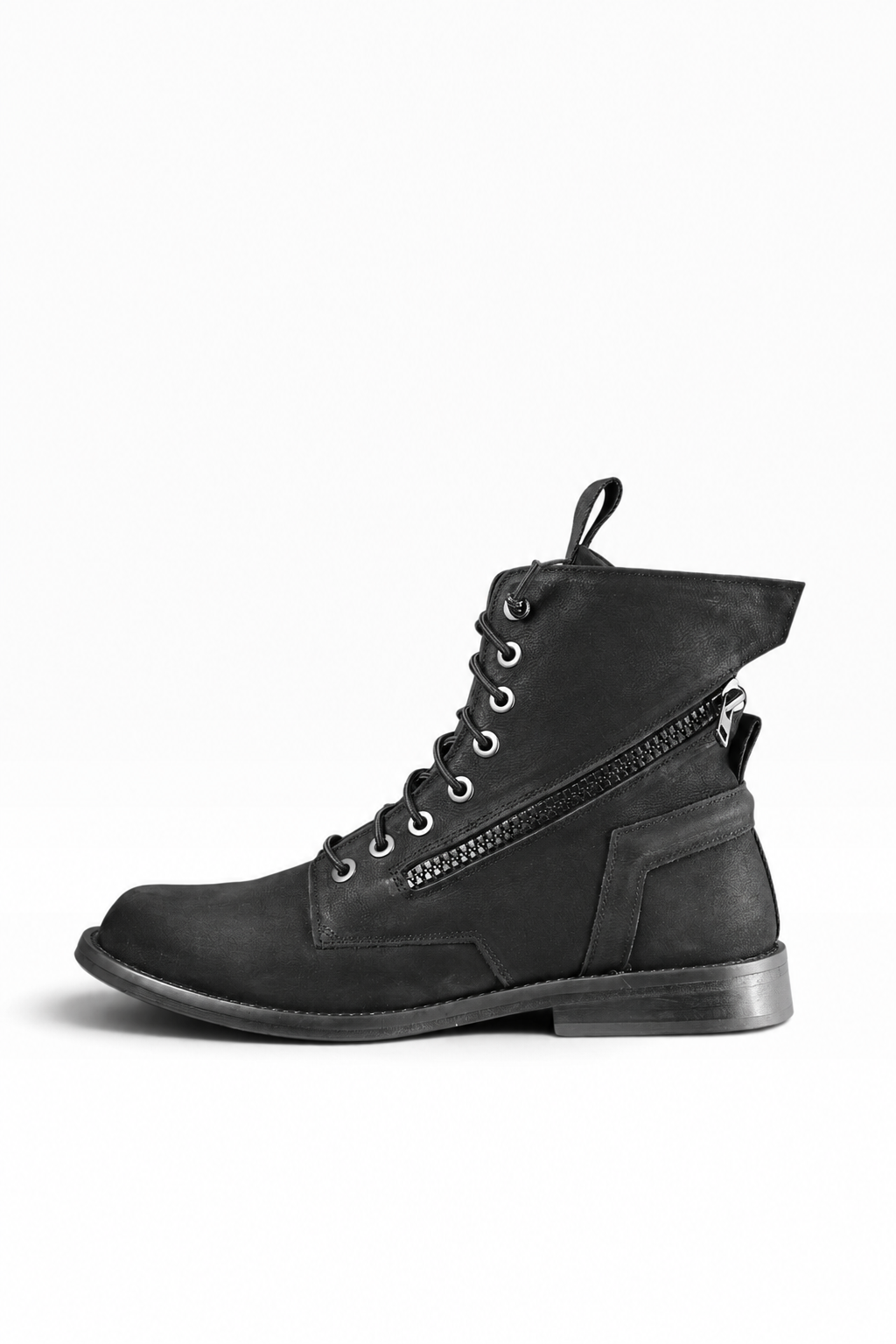 BIC CUOIO -  Mid boots uomo in nabuk nera con doppia zip fondo cuoio