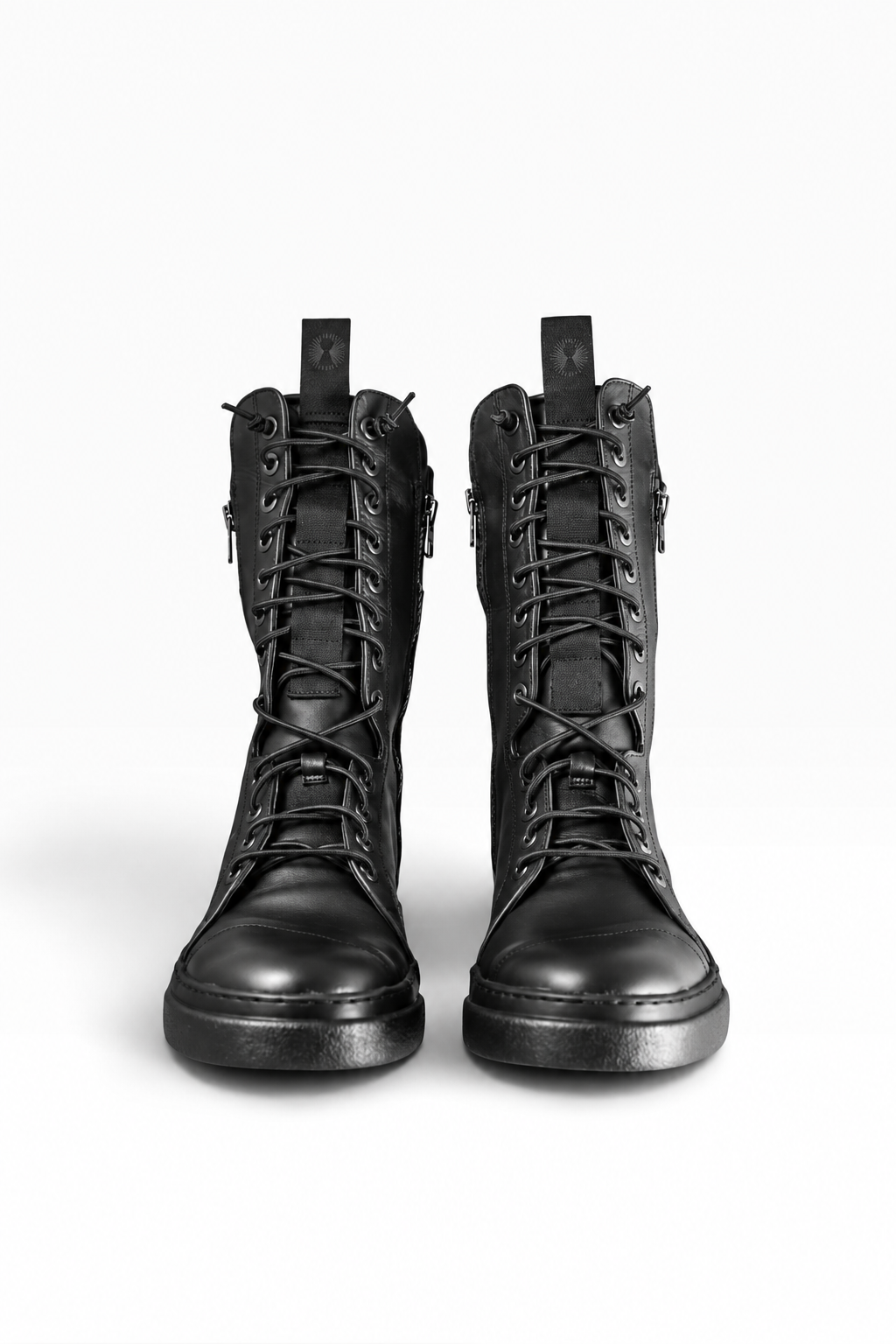 BOX – Men’s Black Leather High-Top Sneakers with Double Zip and Black Sole