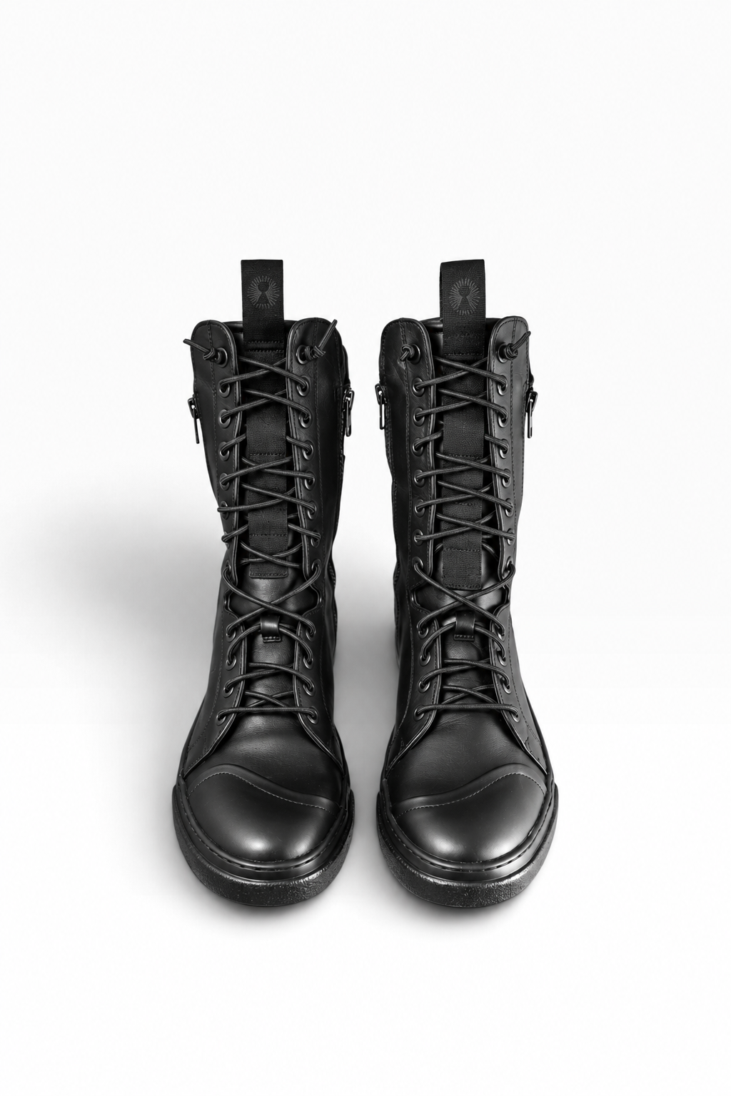 BOX – Men’s Black Leather High-Top Sneakers with Double Zip and Black Sole