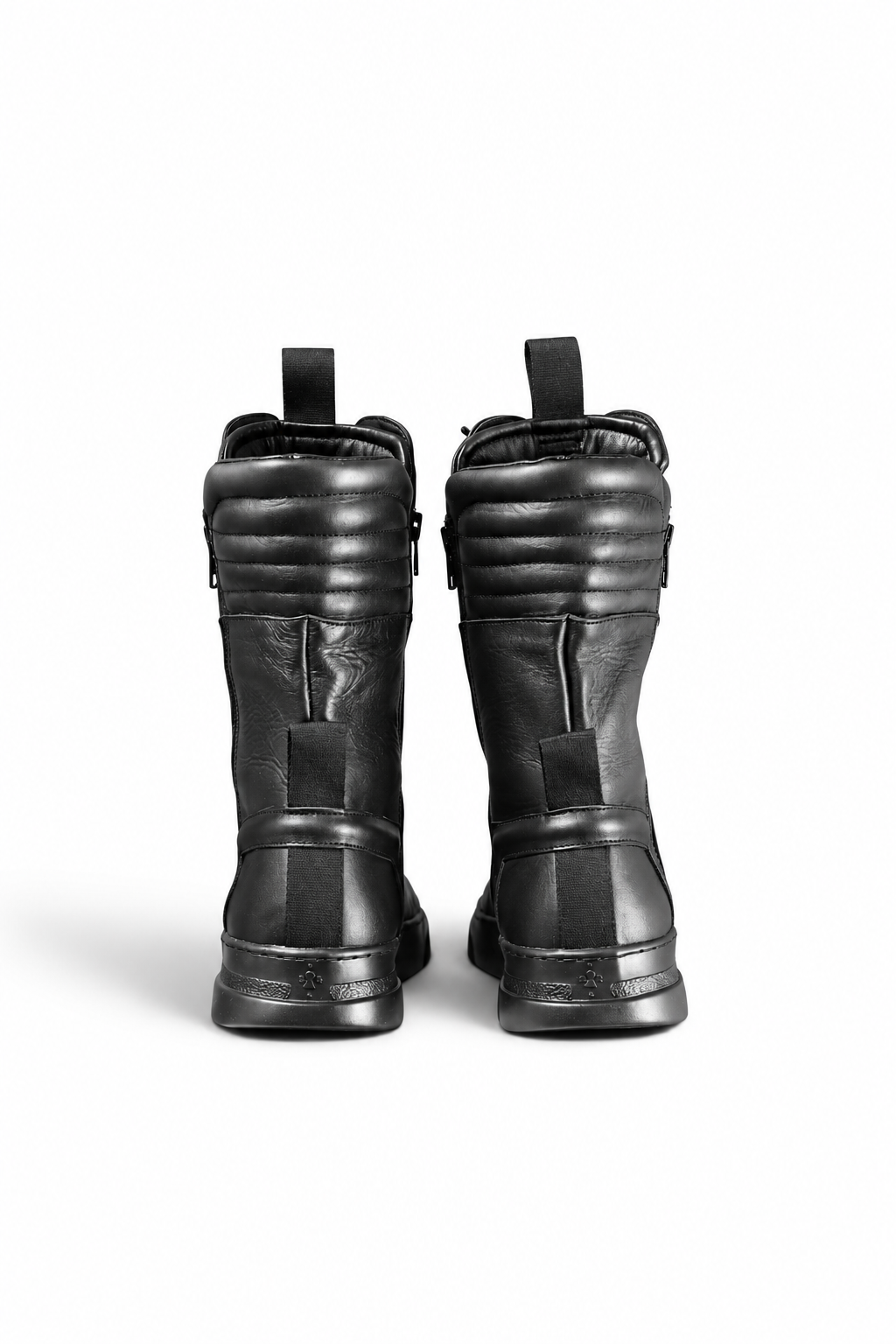 BOX – Men’s Black Leather High-Top Sneakers with Double Zip and Black Sole