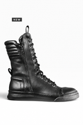 BOX – Men’s Black Leather High-Top Sneakers with Double Zip and Black Sole
