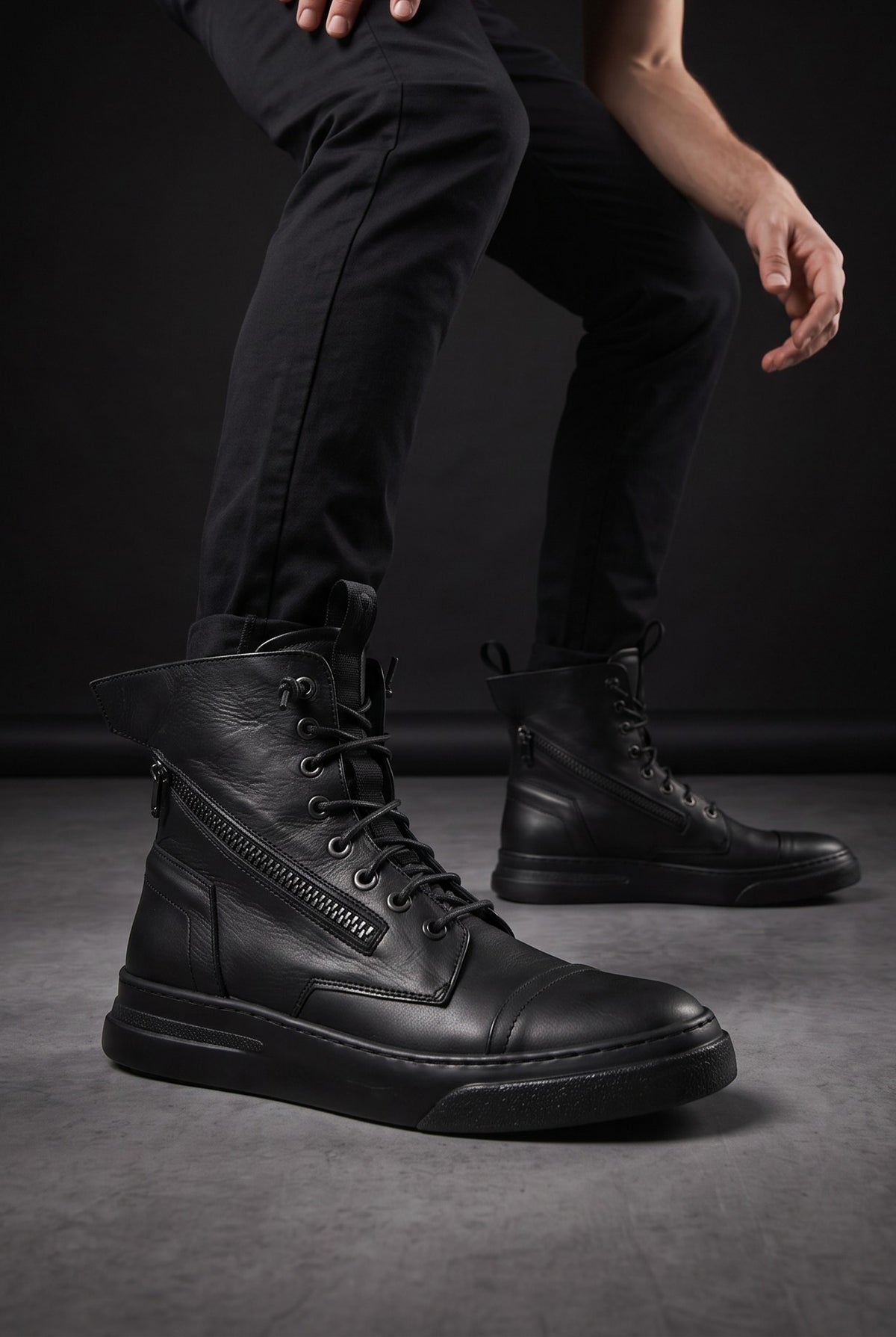 BREAK – Men’s Black Leather Ankle Boots with Double Zip