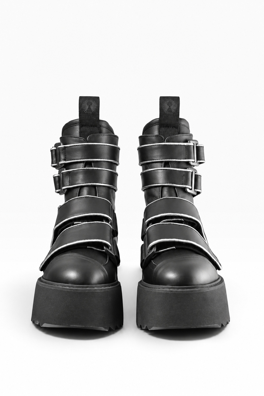 BURNING - Stivale pelle nera velcri platform