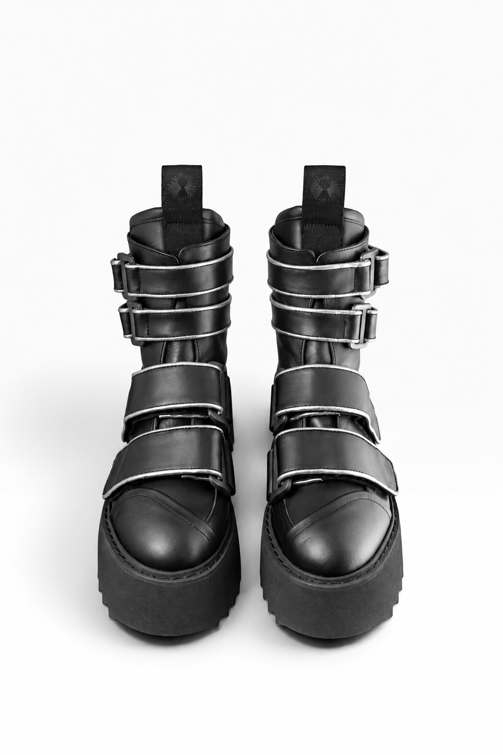BURNING - Stivale pelle nera velcri platform