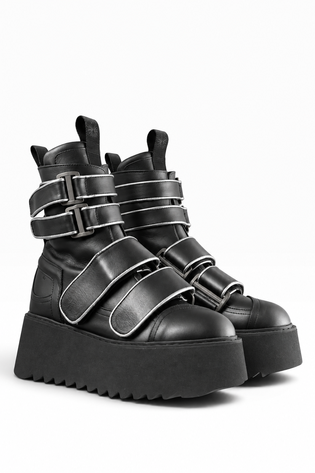 BURNING - Stivale pelle nera velcri platform