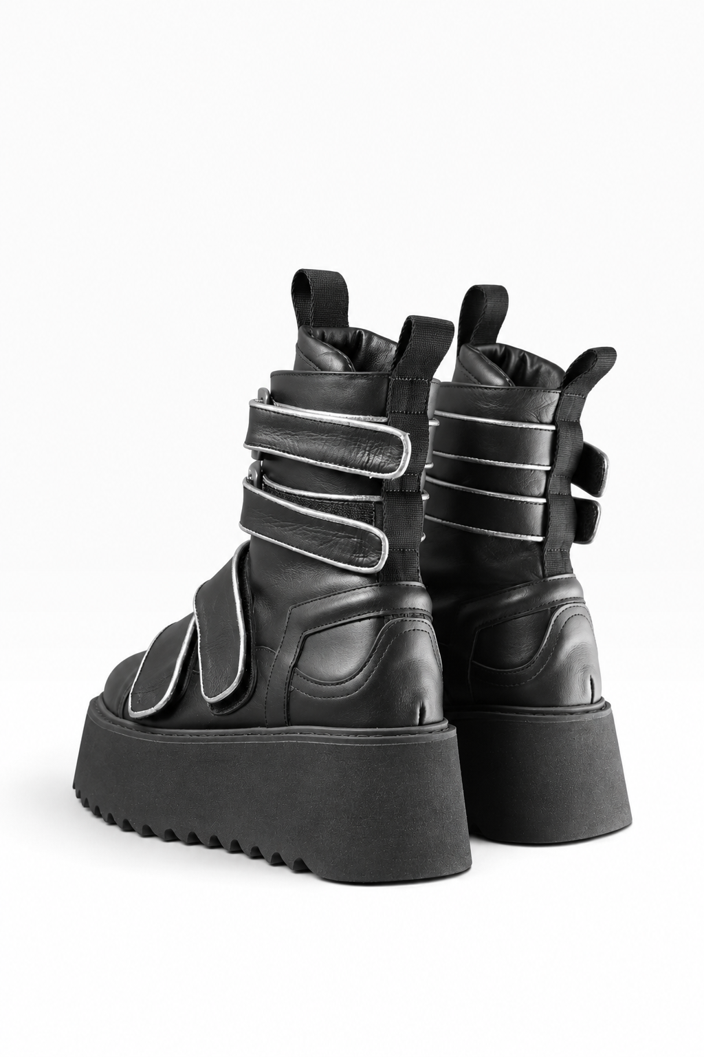 BURNING - Stivale pelle nera velcri platform