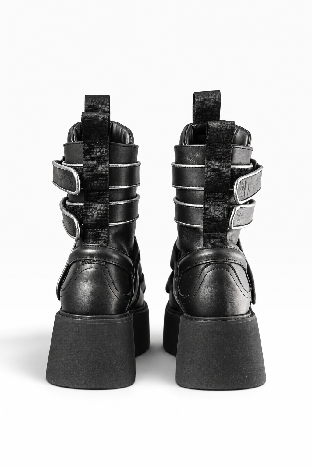 BURNING - Stivale pelle nera velcri platform
